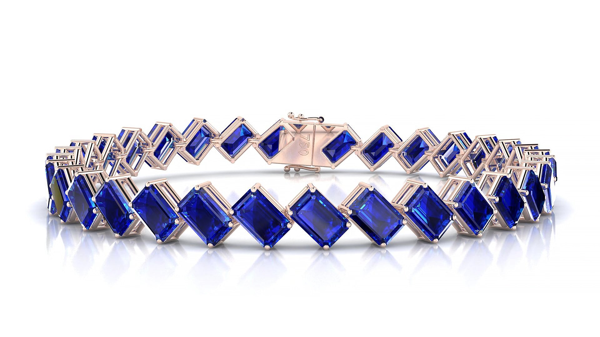 Bogotá | 18k Rose Gold 6 x 4 mm Emerald Natural Sapphire 18 cm Tennis Bracelet