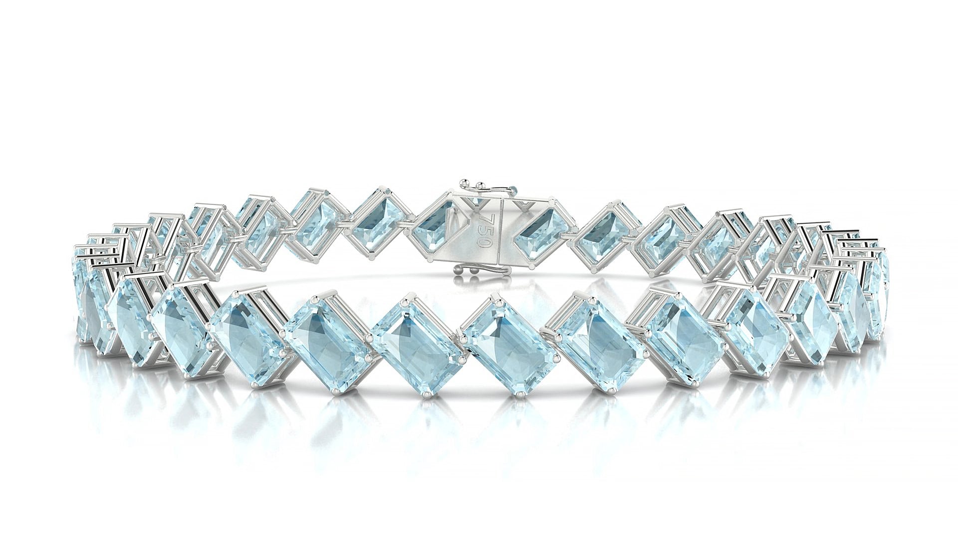 Bogotá | 18k White Gold 6 x 4 mm Emerald Natural Aquamarine 15 cm Tennis Bracelet