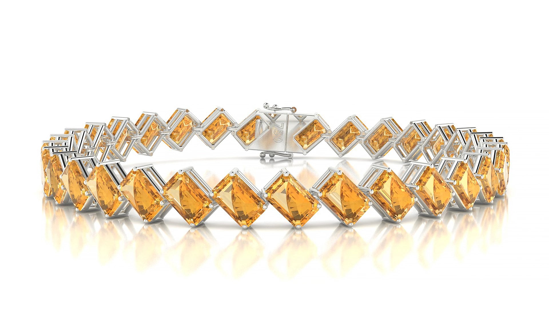 Bogotá | 18k White Gold 6 x 4 mm Emerald Natural Citrine 20 cm Tennis Bracelet