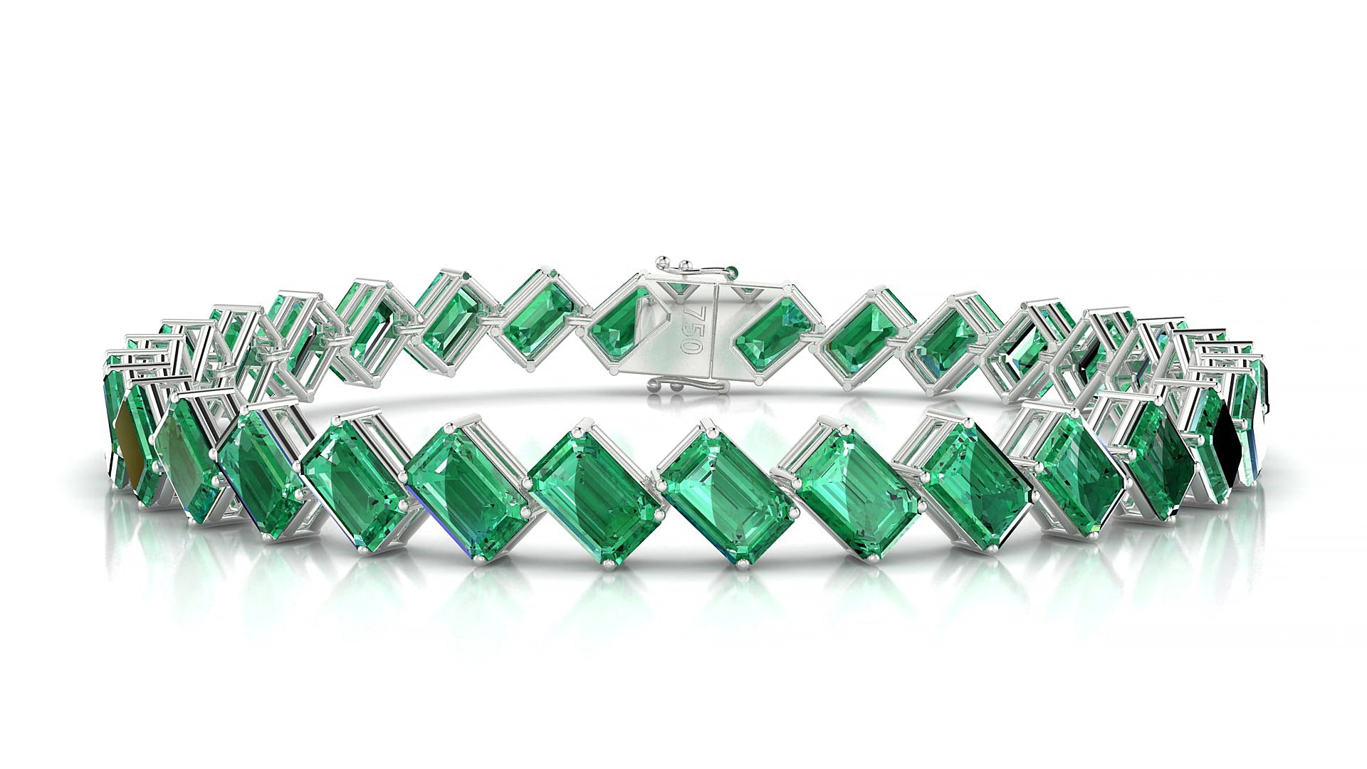 Bogotá | 18k White Gold 6 x 4 mm Emerald Natural Emerald 15 cm Tennis Bracelet