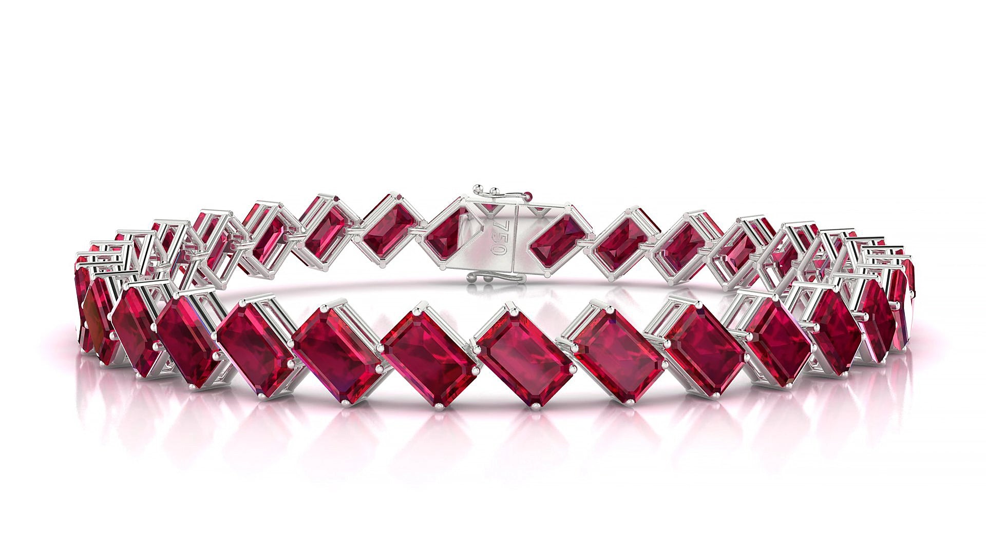 Bogotá | 18k White Gold 6 x 4 mm Emerald Natural Ruby 20 cm Tennis Bracelet