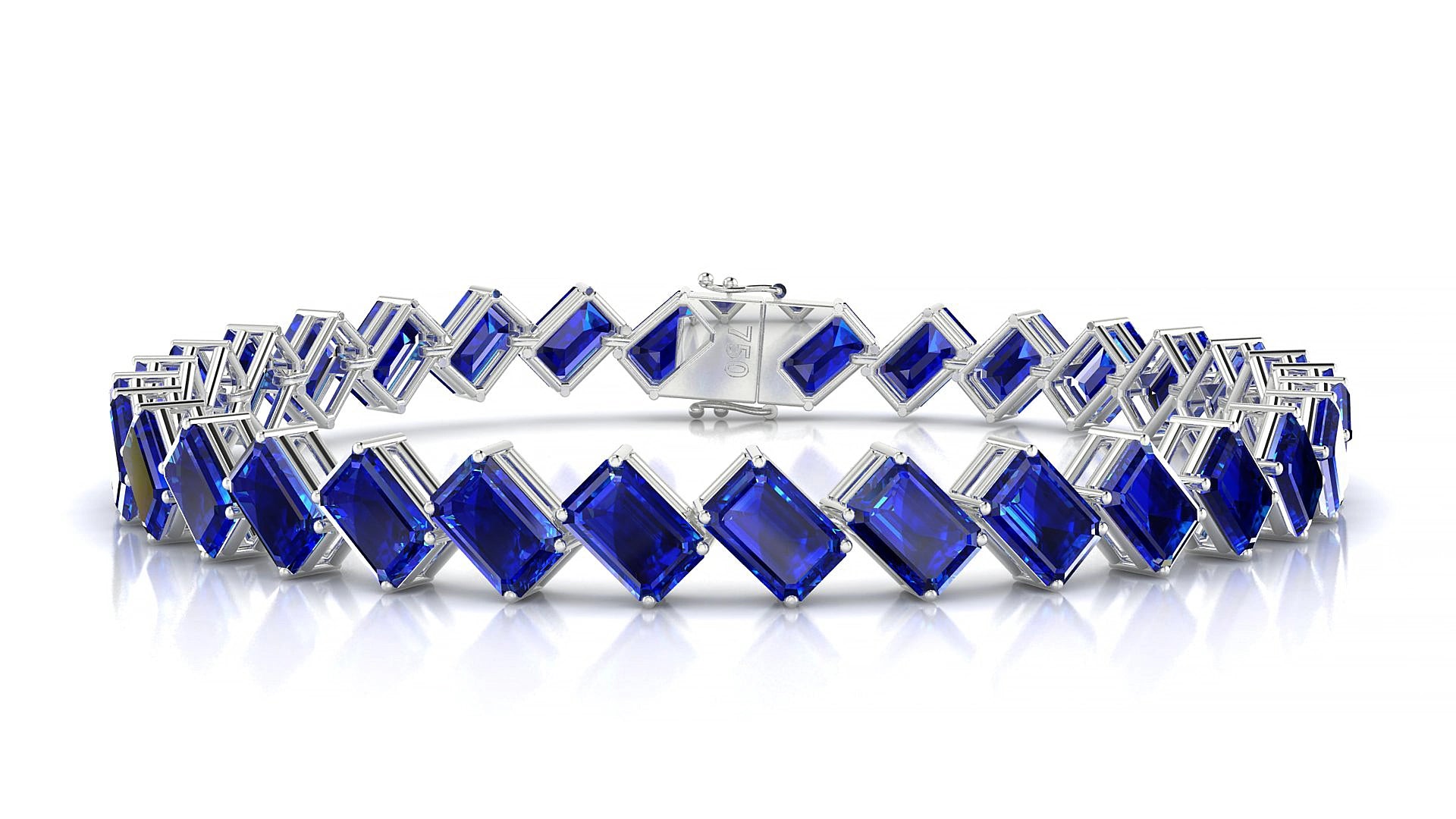 Bogotá | 18k White Gold 6 x 4 mm Emerald Natural Sapphire 15 cm Tennis Bracelet