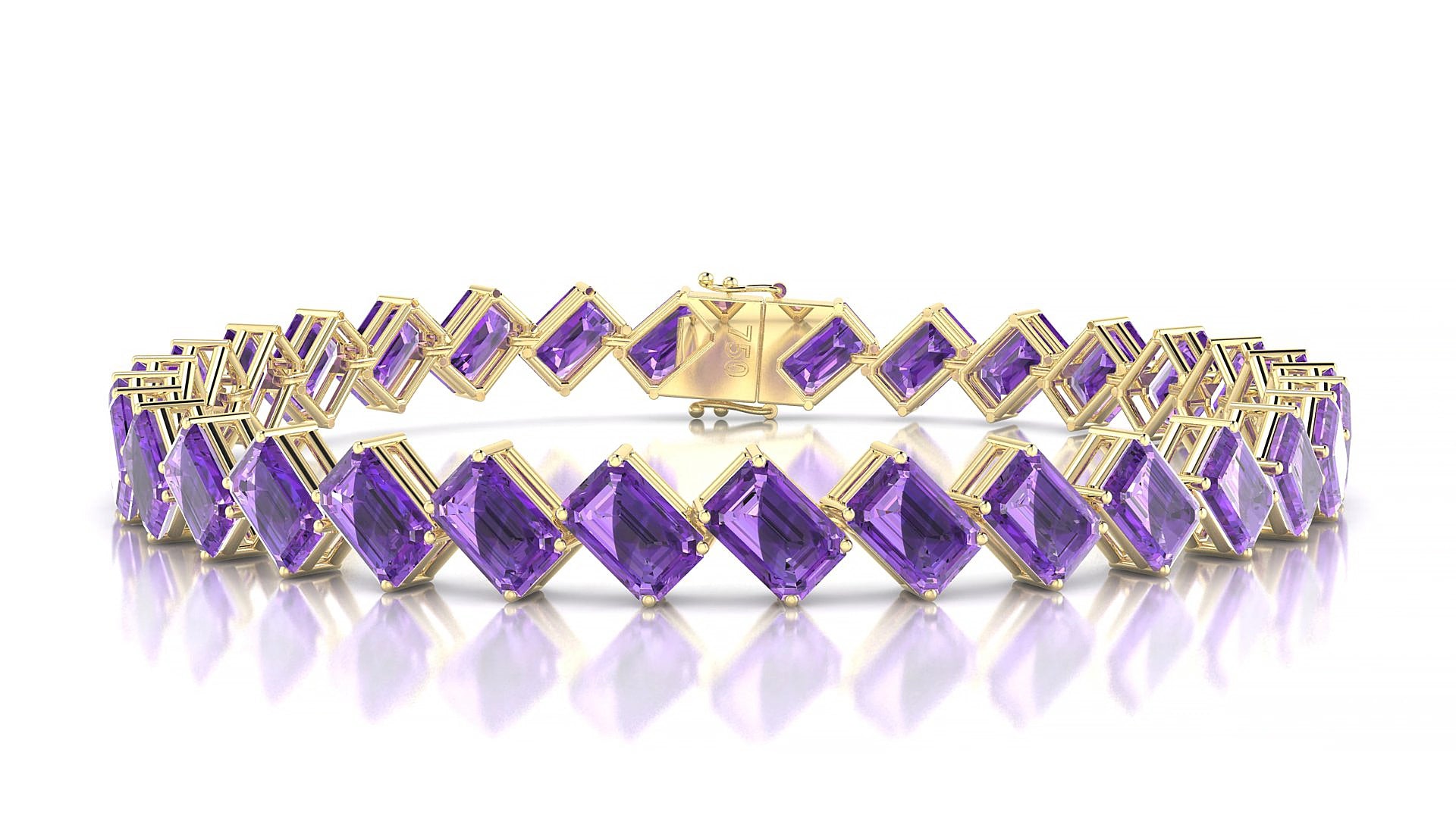 Bogotá | 18k Yellow Gold 6 x 4 mm Emerald Natural Amethyst 15 cm Tennis Bracelet