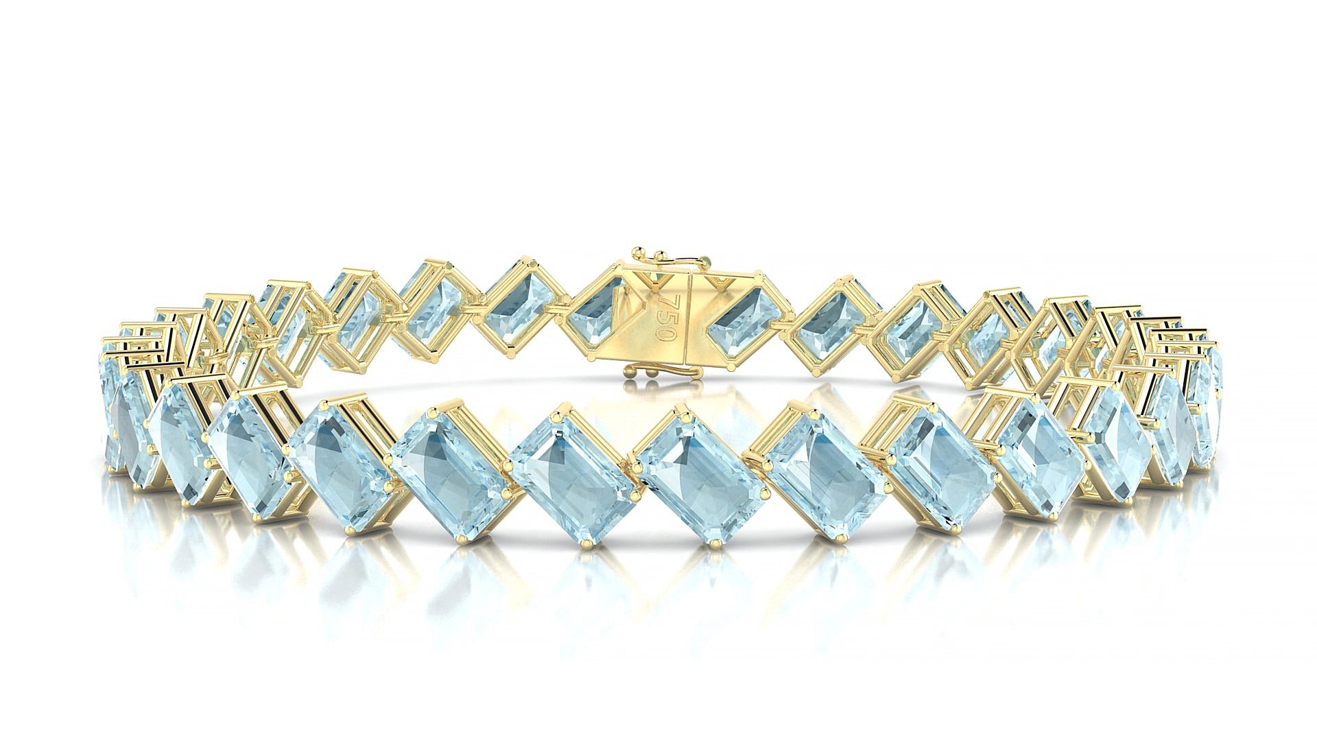 Bogotá | 18k Yellow Gold 6 x 4 mm Emerald Natural Aquamarine 15 cm Tennis Bracelet