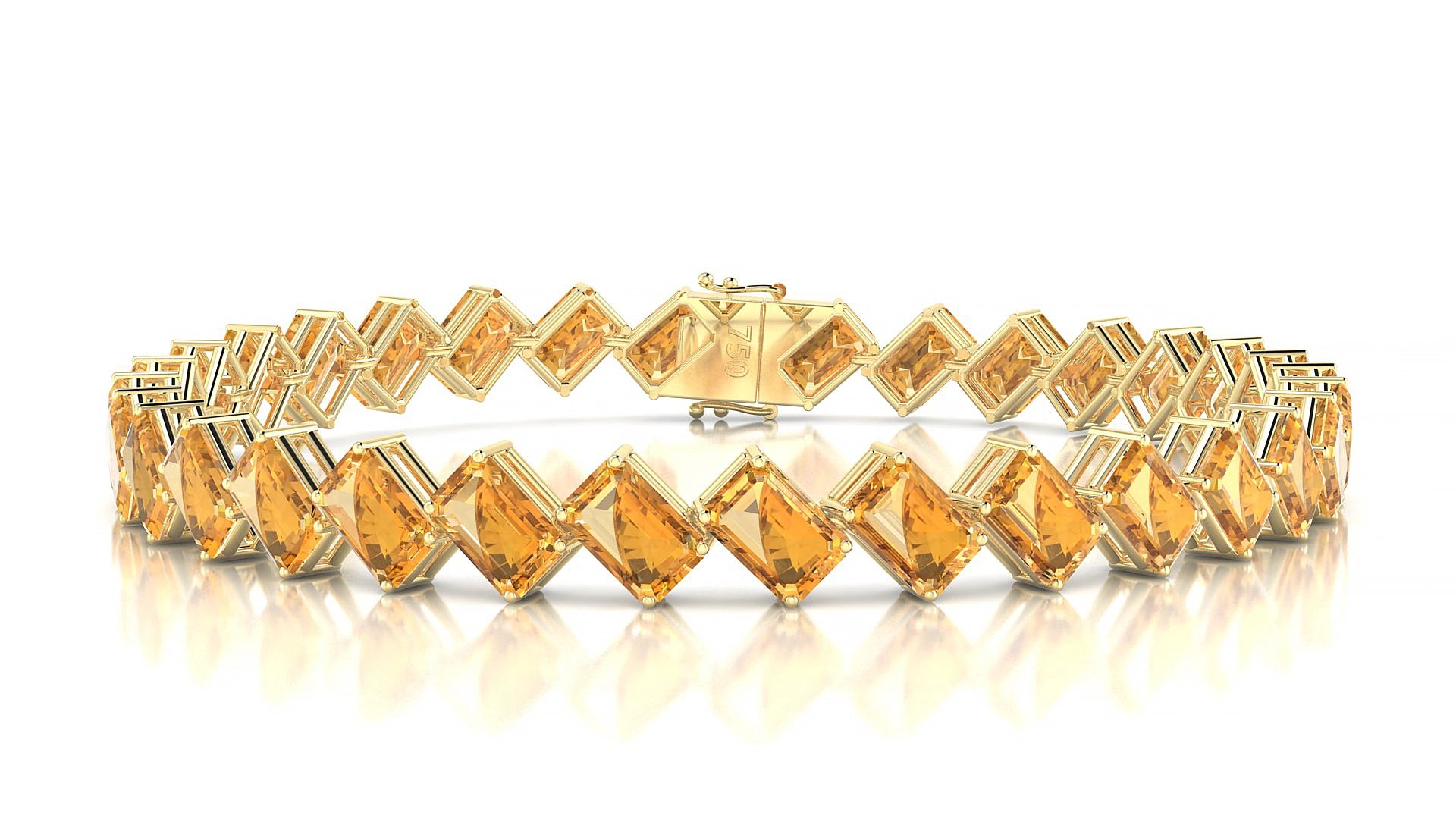 Bogotá | 18k Yellow Gold 6 x 4 mm Emerald Natural Citrine 19 cm Tennis Bracelet