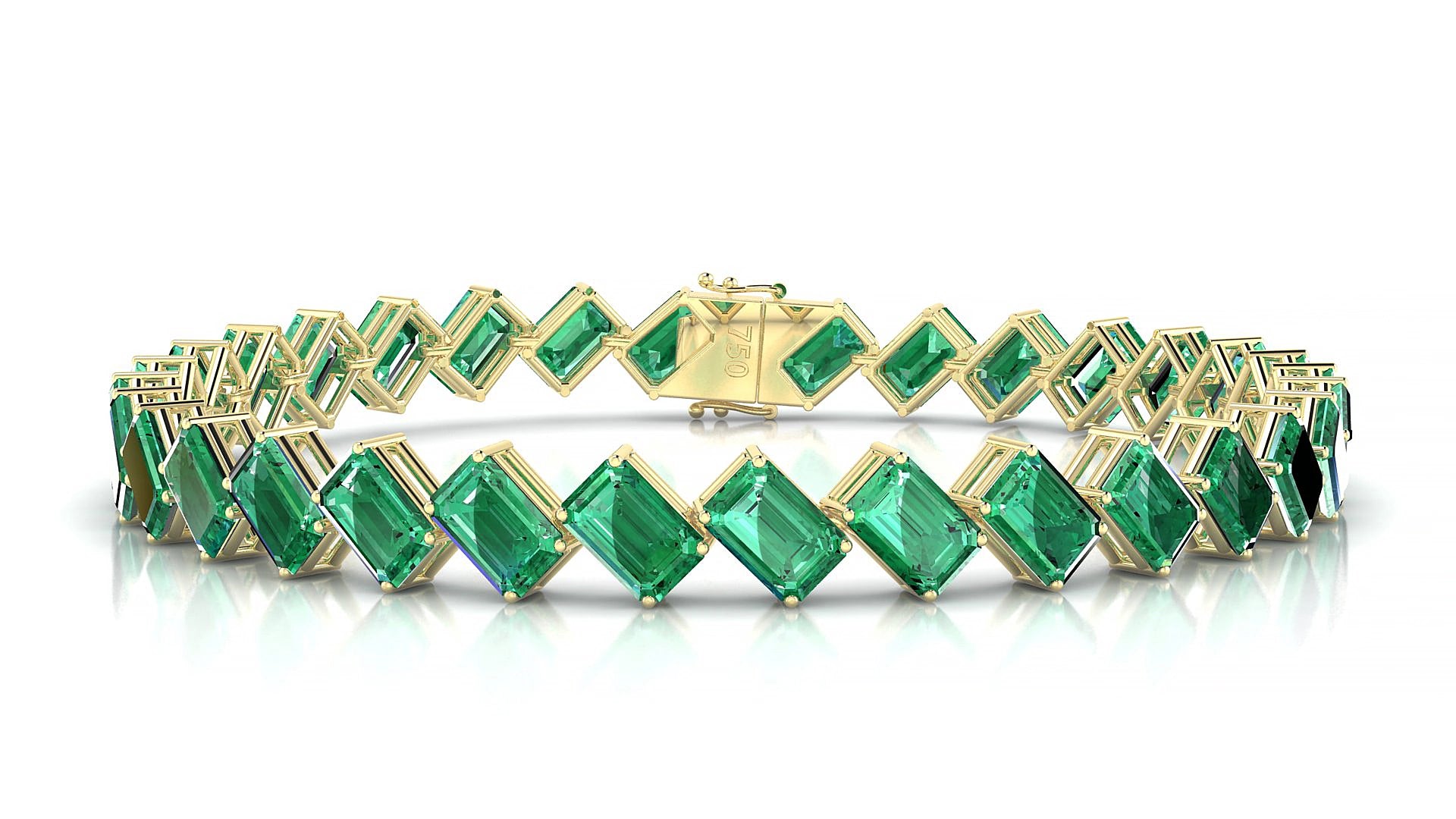 Bogotá | 18k Yellow Gold 6 x 4 mm Emerald Natural Emerald 18 cm Tennis Bracelet