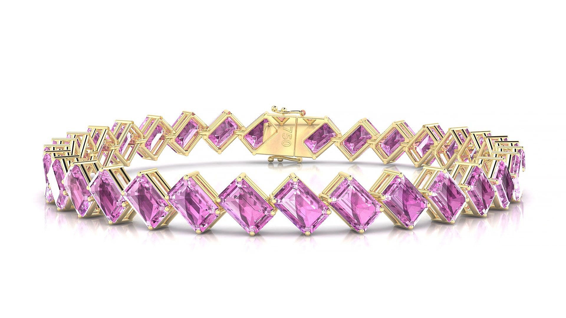 Bogotá | 18k Yellow Gold 6 x 4 mm Emerald Natural Pink Sapphire 15 cm Tennis Bracelet