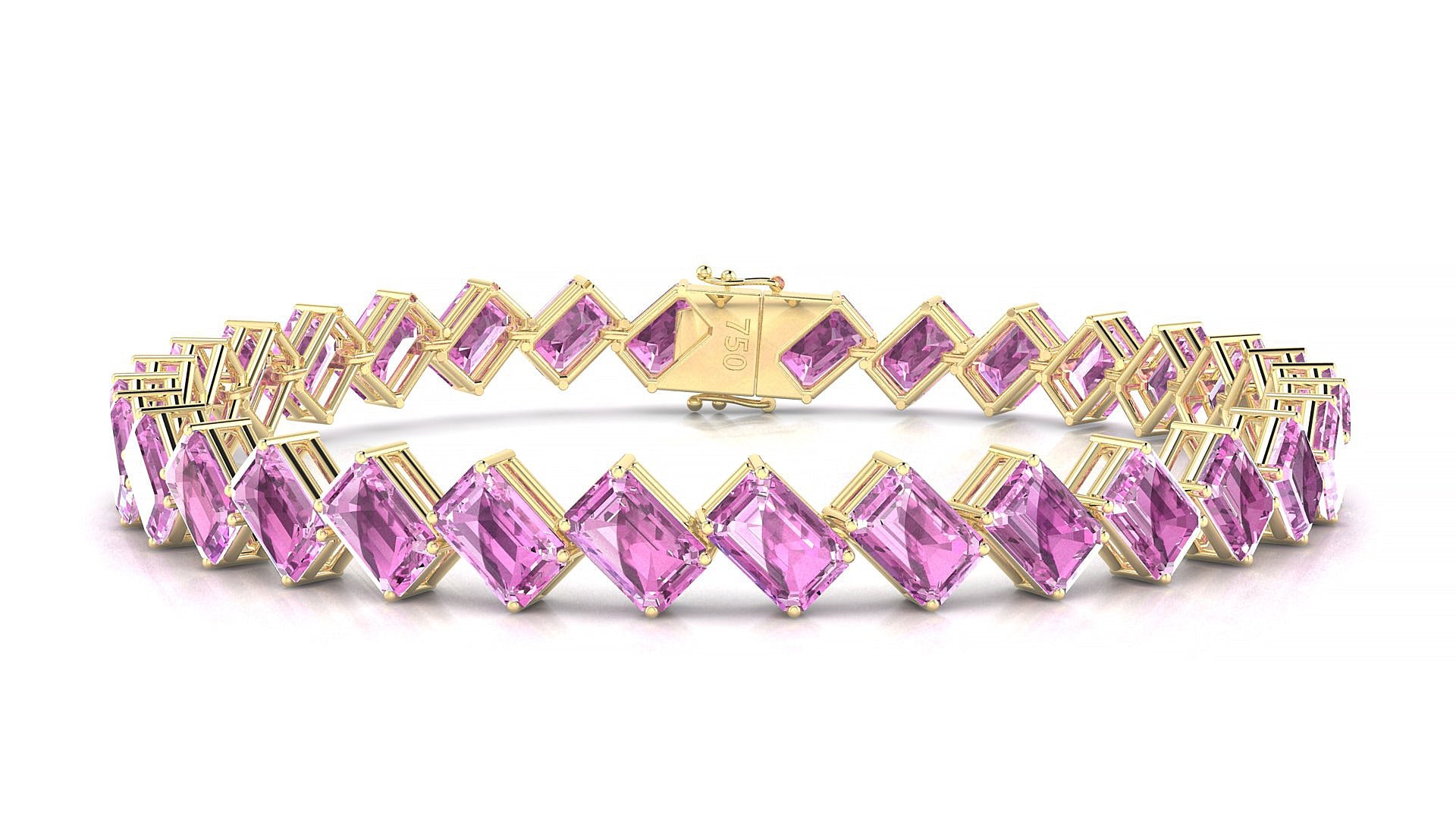 Bogotá | 18k Yellow Gold 6 x 4 mm Emerald Natural Pink Sapphire Tennis Bracelet