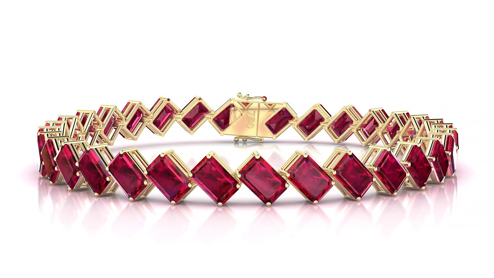 Bogotá | 18k Yellow Gold 6 x 4 mm Emerald Natural Ruby 16 cm Tennis Bracelet