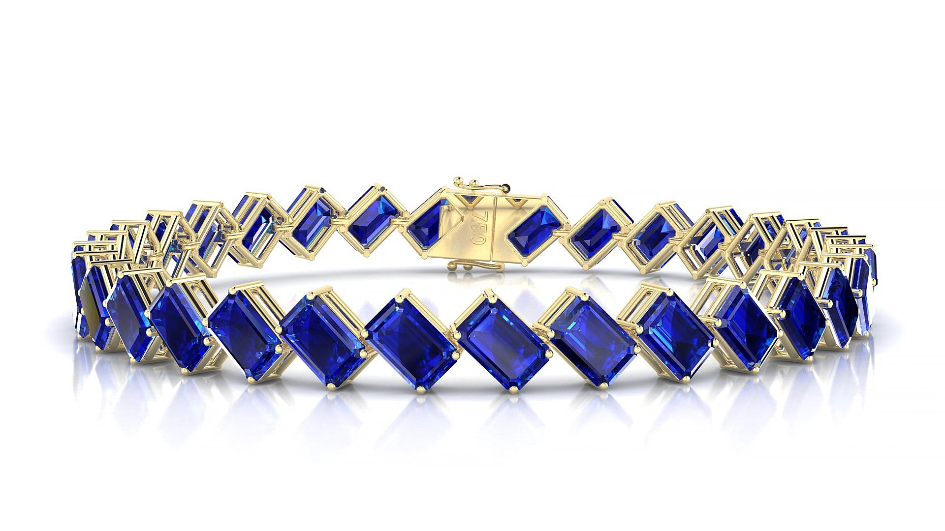 Bogotá | 18k Yellow Gold 6 x 4 mm Emerald Natural Sapphire 20 cm Tennis Bracelet