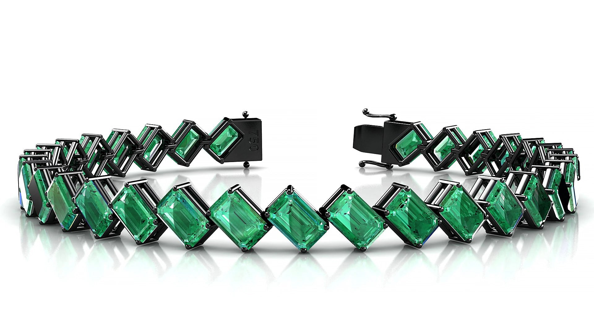 Bogotá | 18k Black Gold 6 x 4 mm Emerald Natural Emerald 19 cm Tennis Bracelet