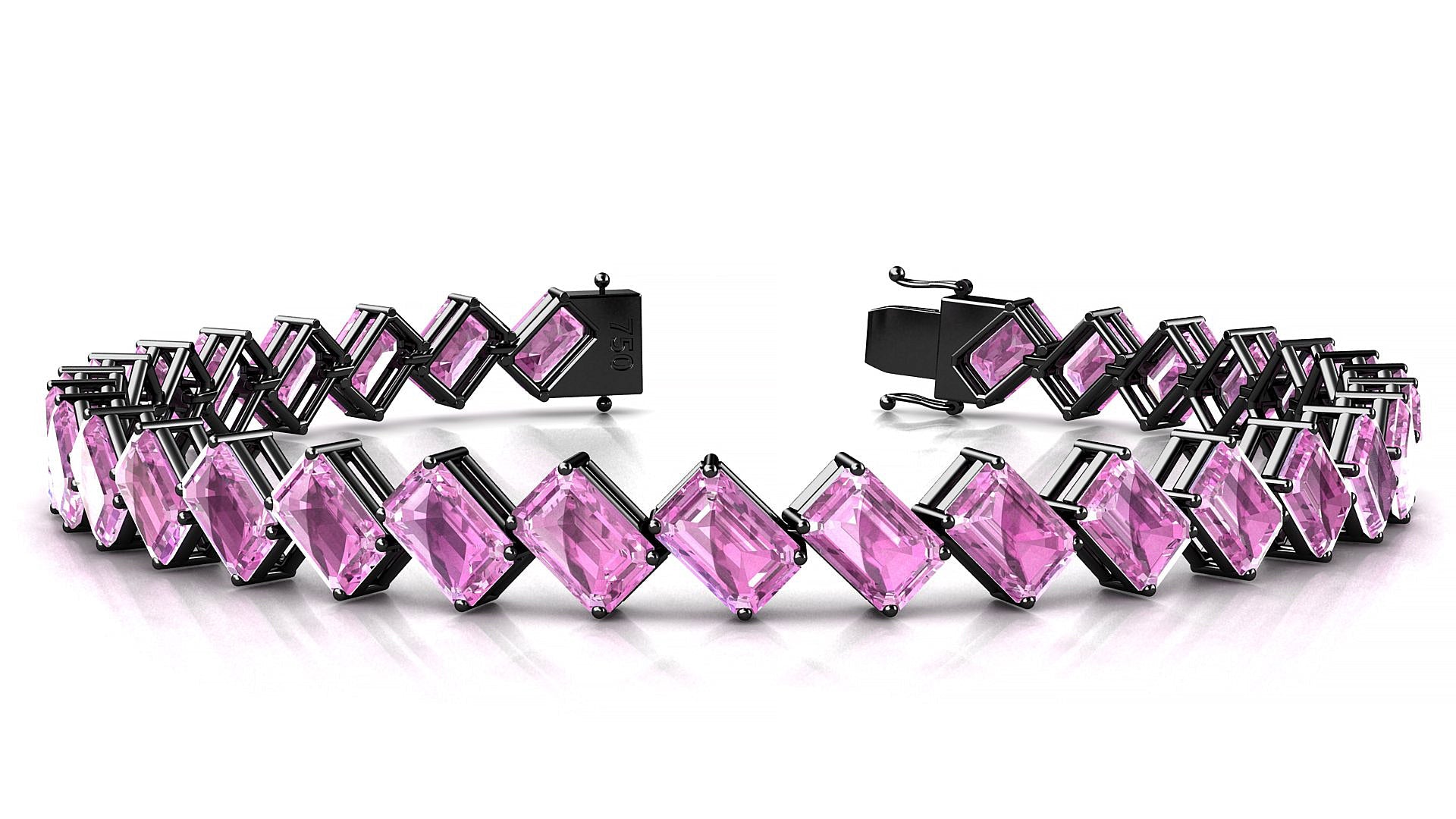 Bogotá | 18k Black Gold 6 x 4 mm Emerald Natural Pink Sapphire Tennis Bracelet