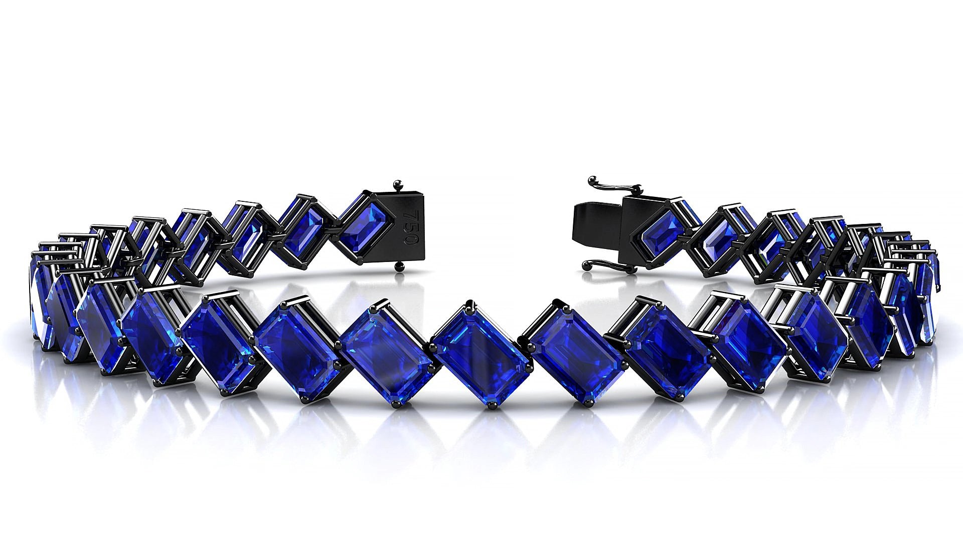 Bogotá | 18k Black Gold 6 x 4 mm Emerald Natural Sapphire 15 cm Tennis Bracelet