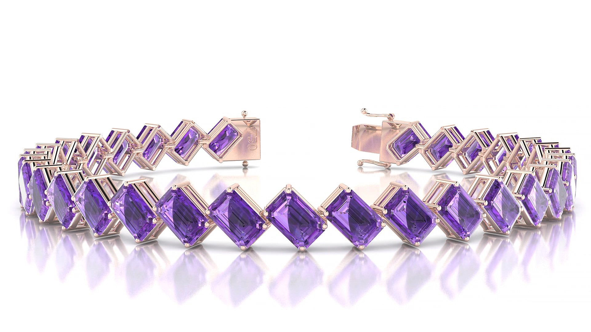 Bogotá | 18k Rose Gold 6 x 4 mm Emerald Natural Amethyst 15 cm Tennis Bracelet