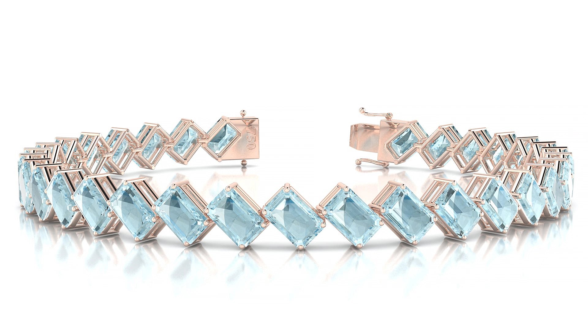 Bogotá | 18k Rose Gold 6 x 4 mm Emerald Natural Aquamarine 17 cm Tennis Bracelet