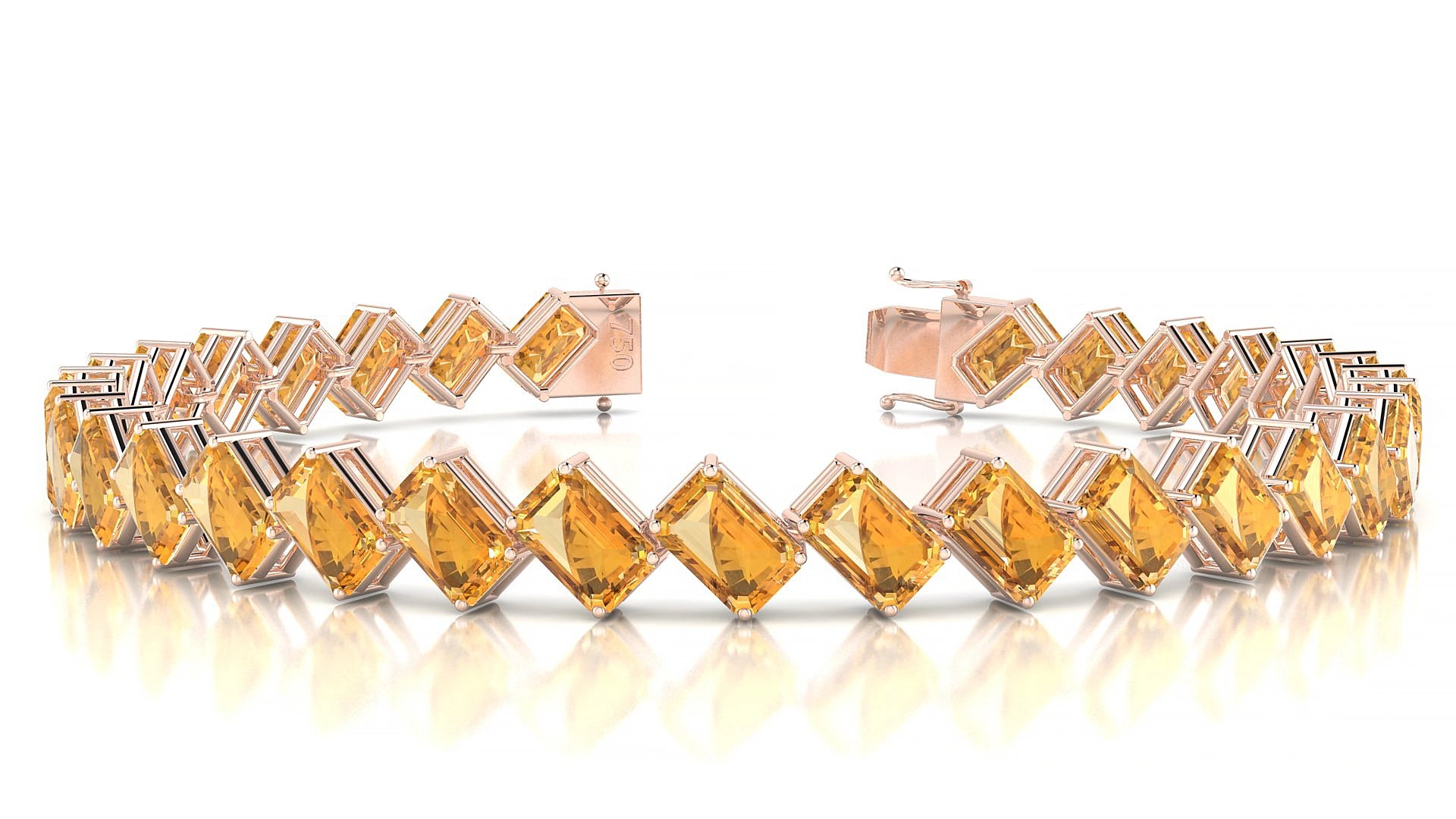 Bogotá | 18k Rose Gold 6 x 4 mm Emerald Natural Citrine 20 cm Tennis Bracelet