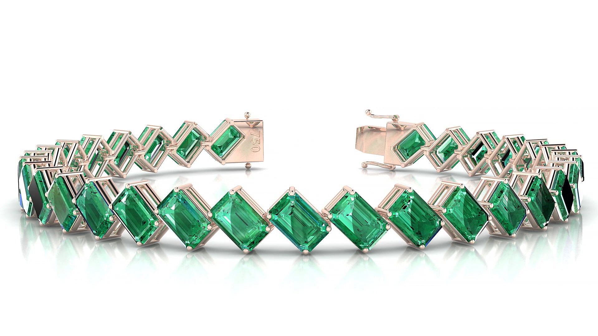 Bogotá | 18k Rose Gold 6 x 4 mm Emerald Natural Emerald 16 cm Tennis Bracelet