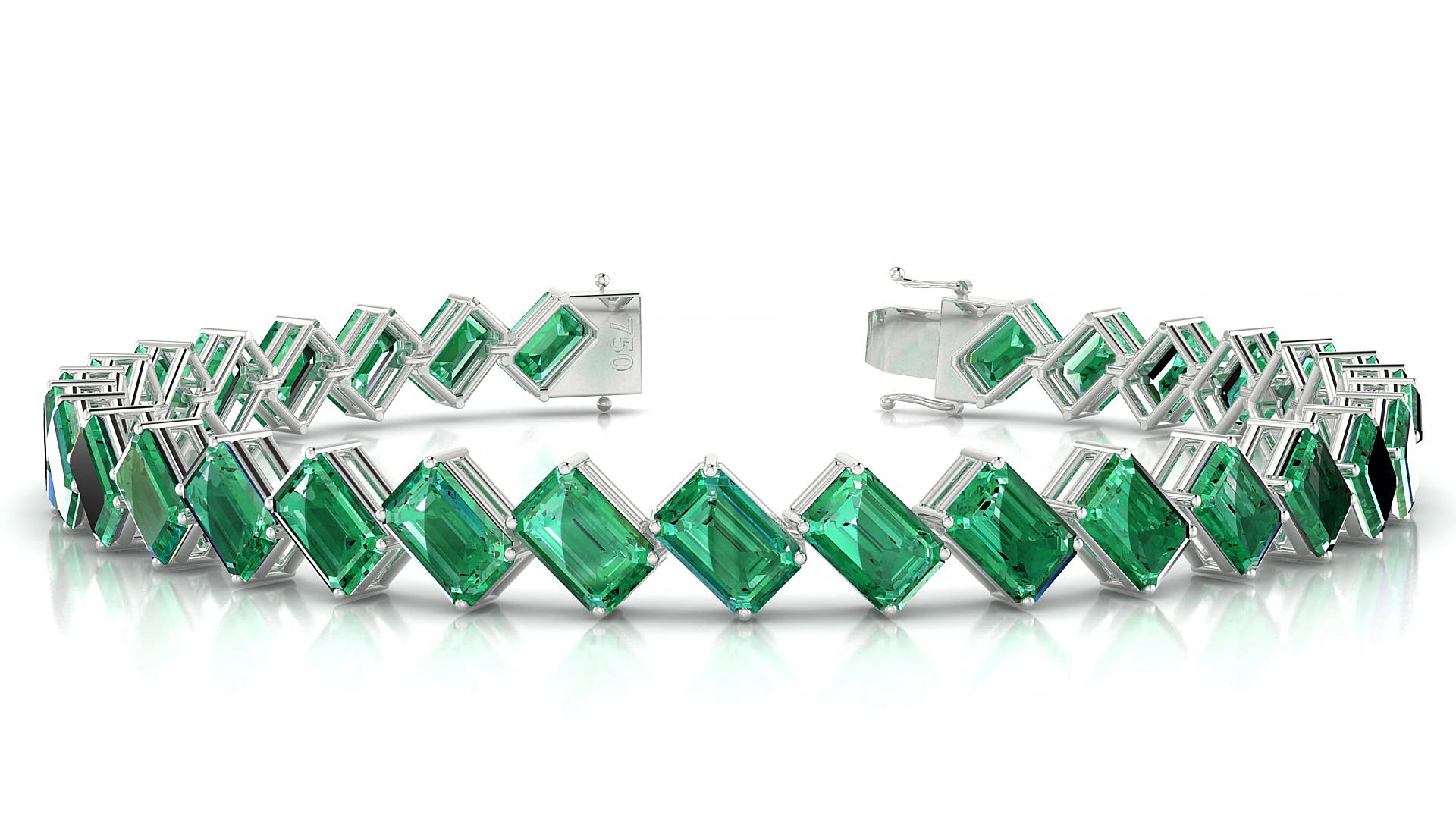 Bogotá | 18k White Gold 6 x 4 mm Emerald Natural Emerald 17 cm Tennis Bracelet