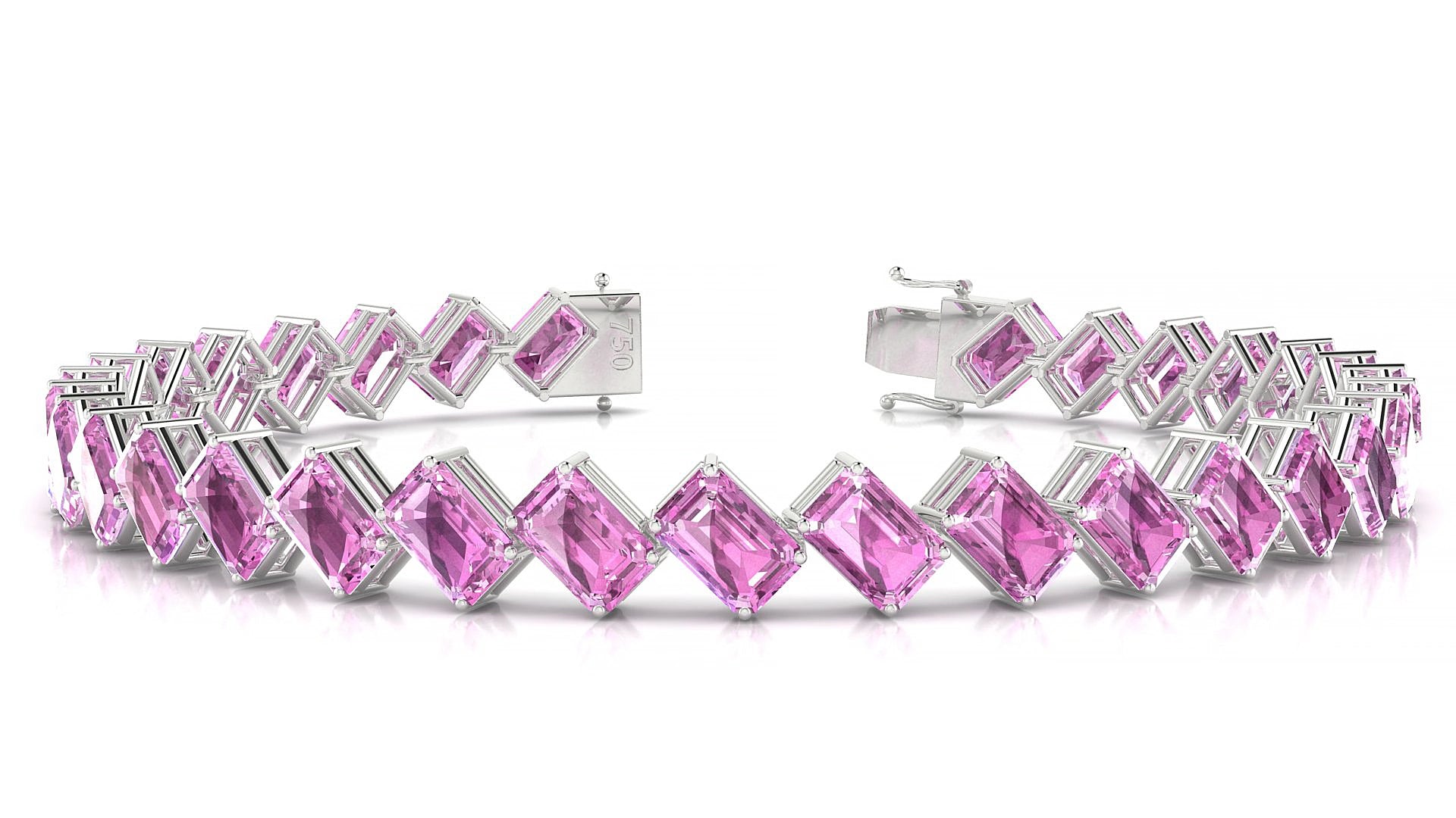 Bogotá | 18k White Gold 6 x 4 mm Emerald Natural Pink Sapphire 18 cm Tennis Bracelet