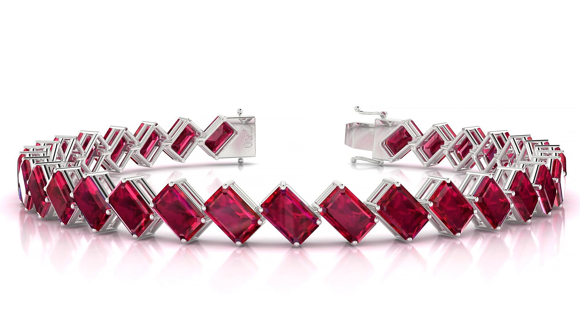 Bogotá | 18k White Gold 6 x 4 mm Emerald Natural Ruby 18 cm Tennis Bracelet