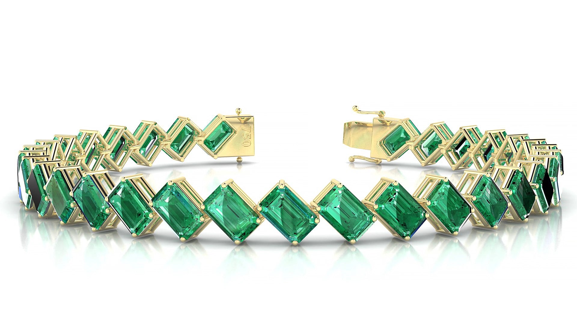 Bogotá | 18k Yellow Gold 6 x 4 mm Emerald Natural Emerald 18 cm Tennis Bracelet