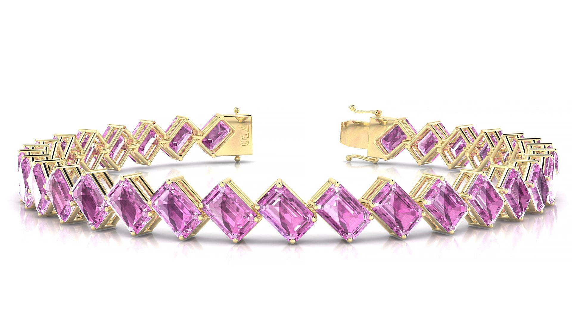 Bogotá | 18k Yellow Gold 6 x 4 mm Emerald Natural Pink Sapphire 20 cm Tennis Bracelet