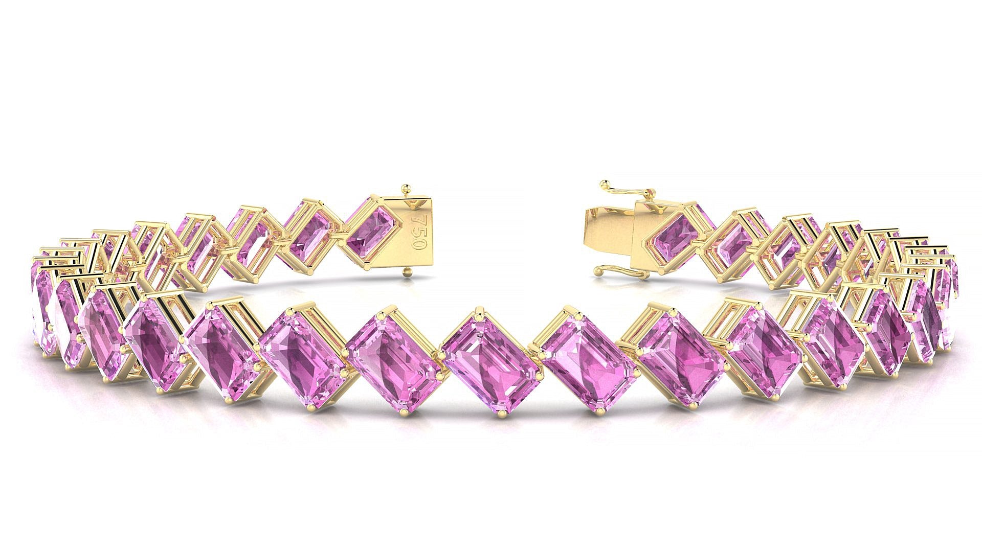 Bogotá | 18k Yellow Gold 6 x 4 mm Emerald Natural Pink Sapphire Tennis Bracelet