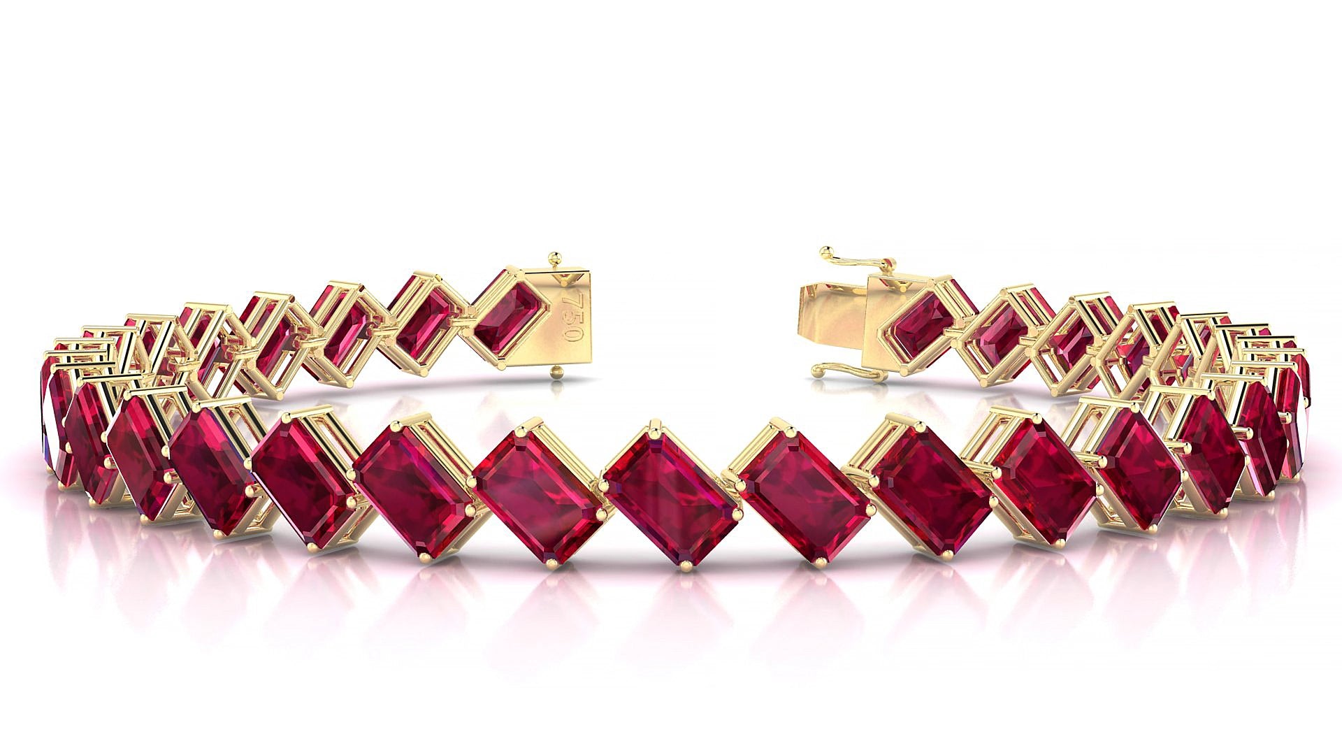 Bogotá | 18k Yellow Gold 6 x 4 mm Emerald Natural Ruby 19 cm Tennis Bracelet