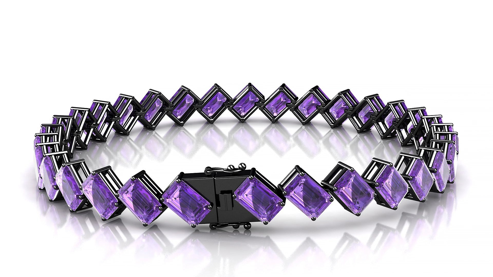 Bogotá | 18k Black Gold 6 x 4 mm Emerald Natural Amethyst 17 cm Tennis Bracelet