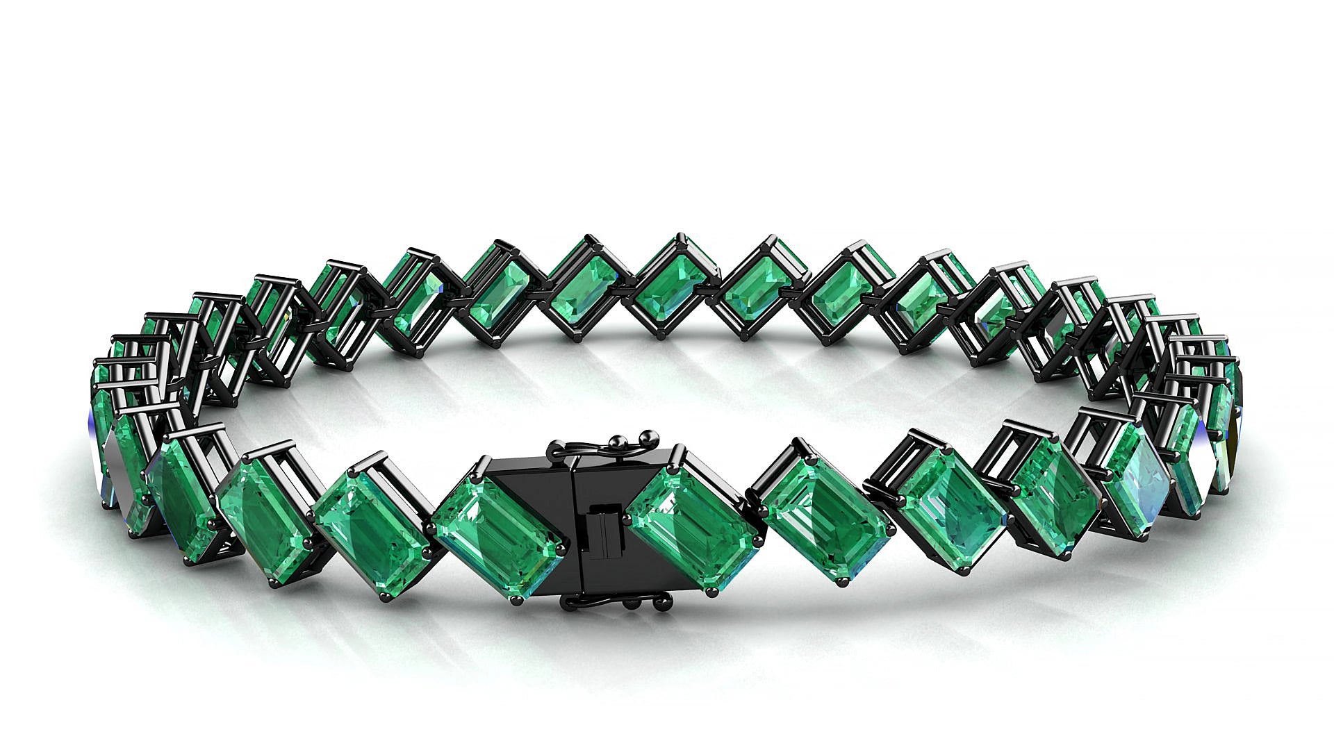 Bogotá | 18k Black Gold 6 x 4 mm Emerald Natural Emerald 15 cm Tennis Bracelet