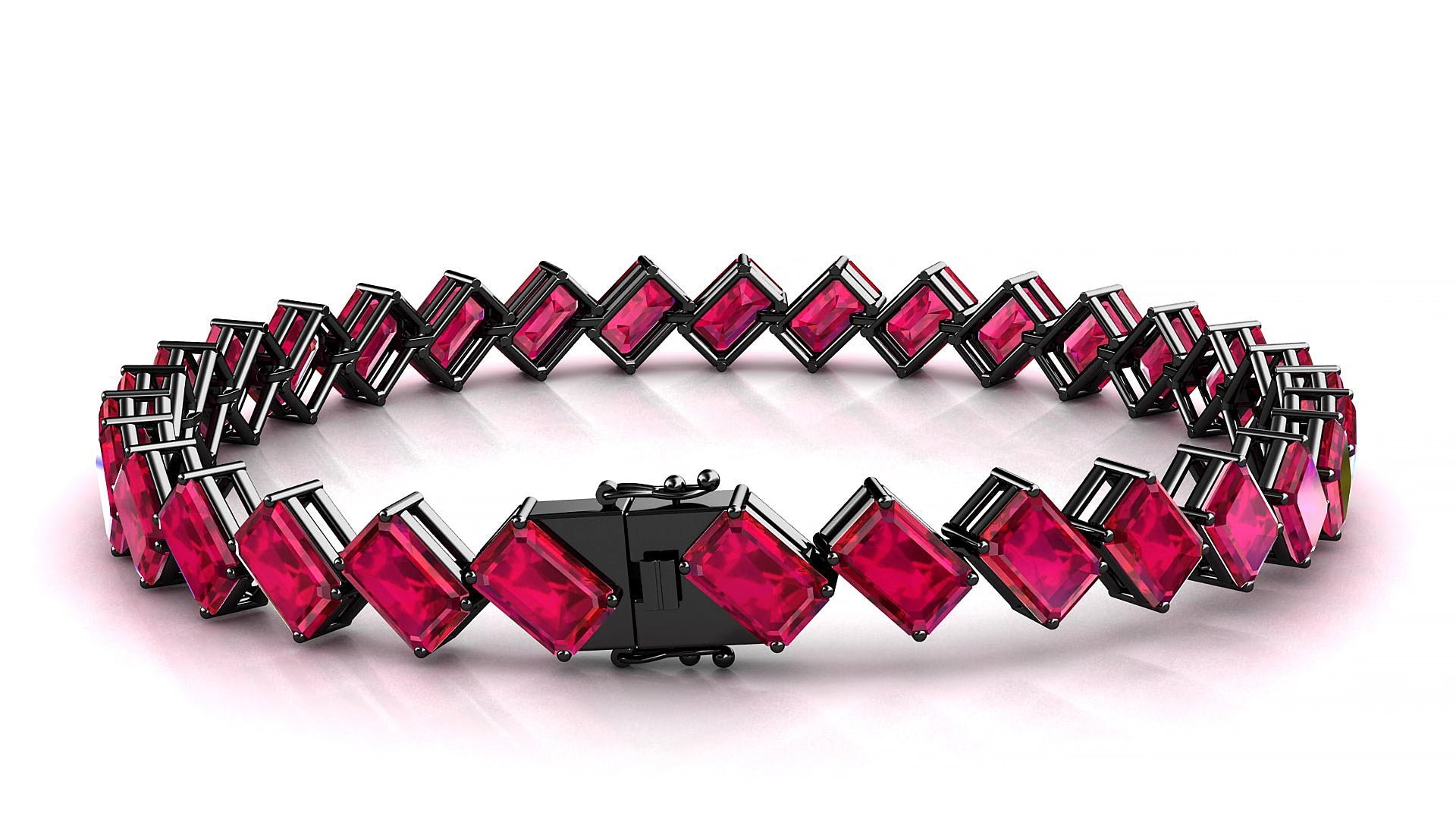 Bogotá | 18k Black Gold 6 x 4 mm Emerald Natural Ruby 16 cm Tennis Bracelet