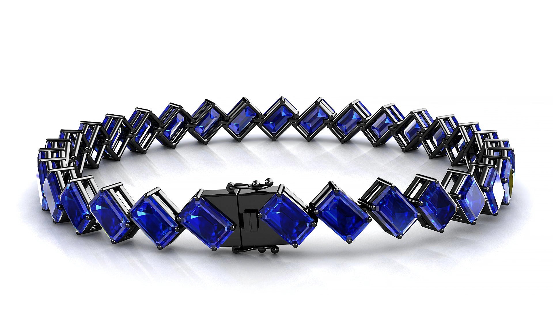 Bogotá | 18k Black Gold 6 x 4 mm Emerald Natural Sapphire 15 cm Tennis Bracelet