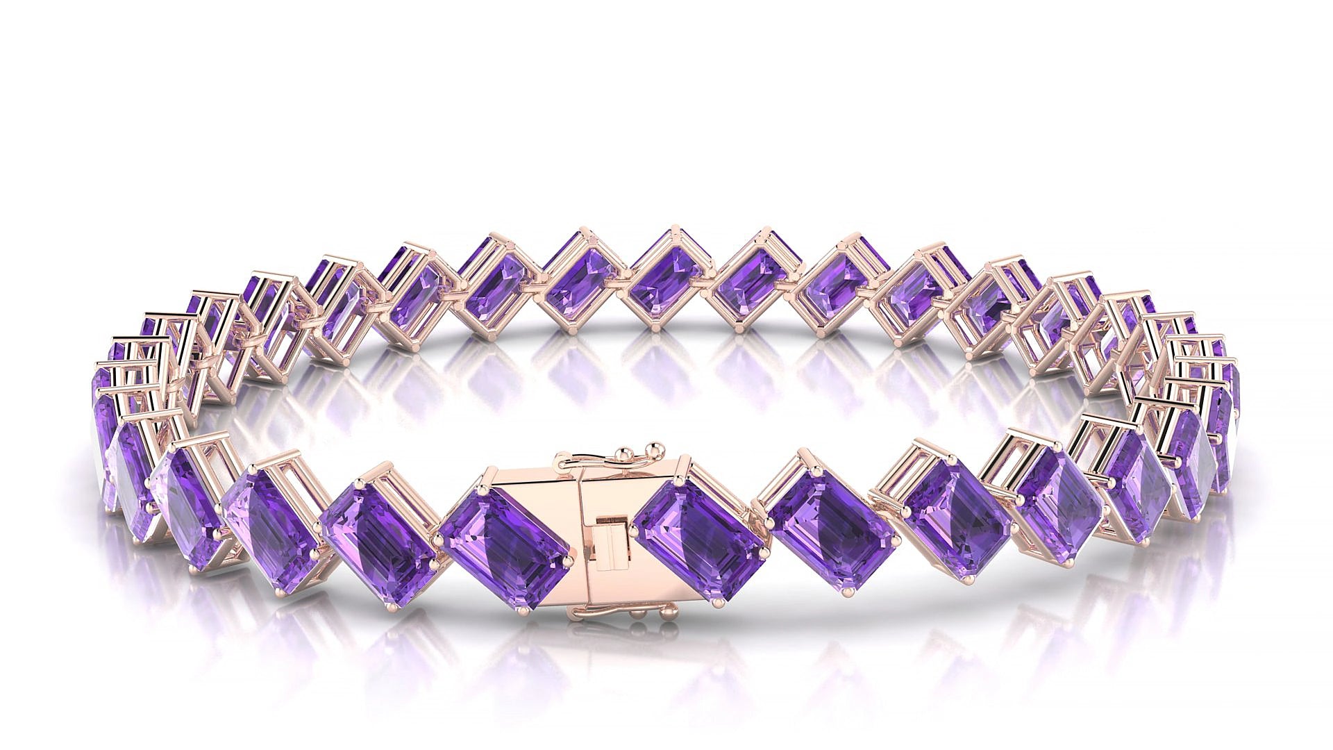 Bogotá | 18k Rose Gold 6 x 4 mm Emerald Natural Amethyst 18 cm Tennis Bracelet