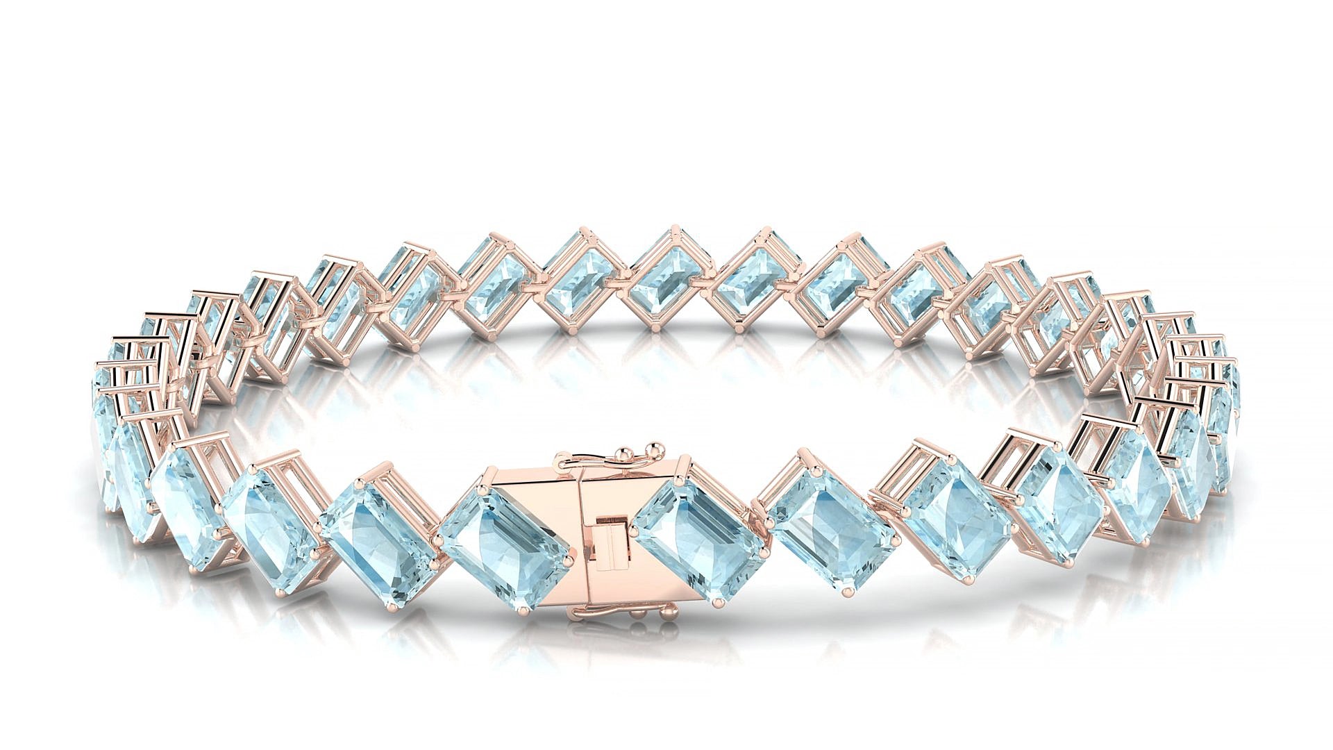 Bogotá | 18k Rose Gold 6 x 4 mm Emerald Natural Aquamarine 15 cm Tennis Bracelet