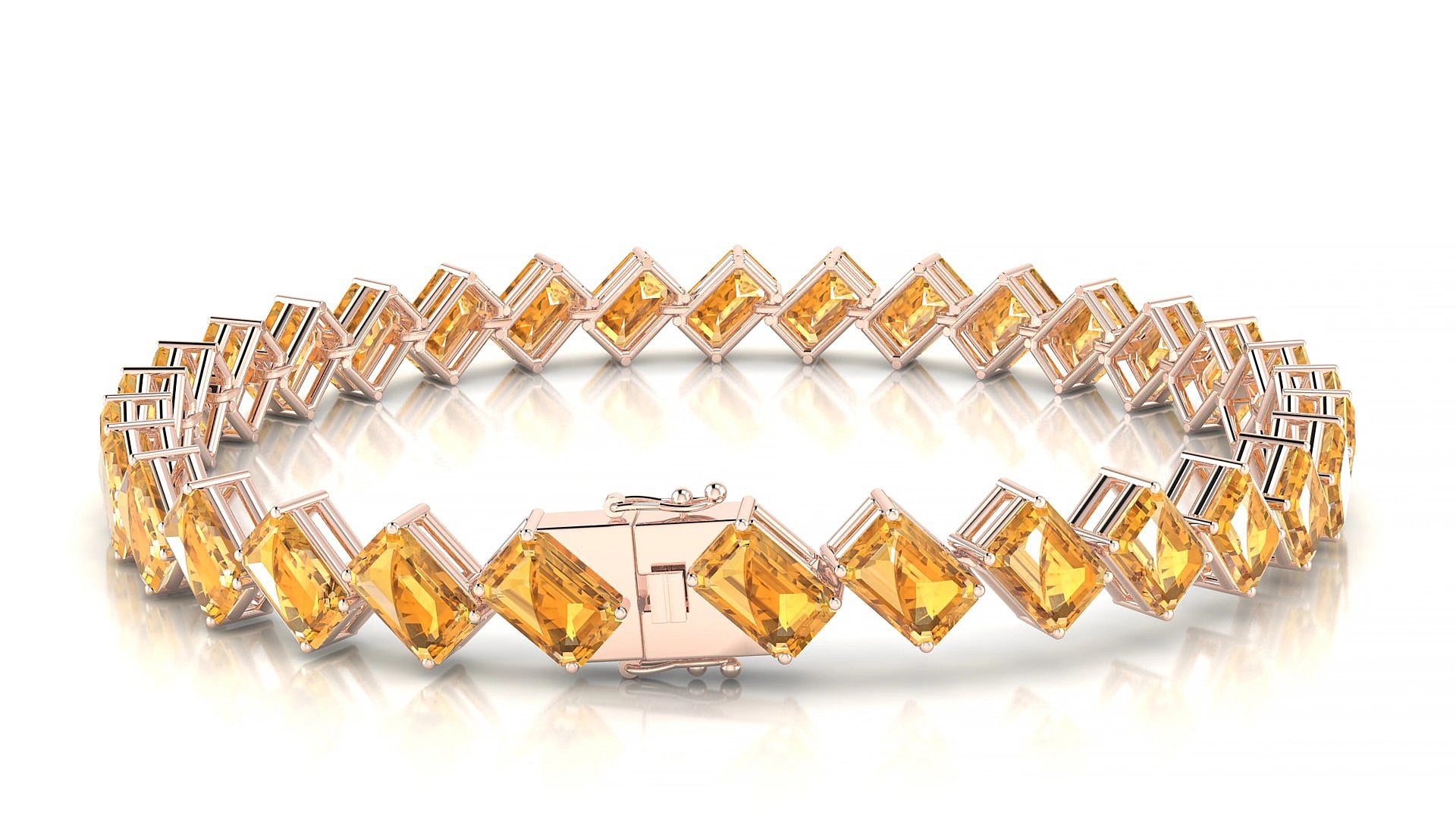 Bogotá | 18k Rose Gold 6 x 4 mm Emerald Natural Citrine 18 cm Tennis Bracelet