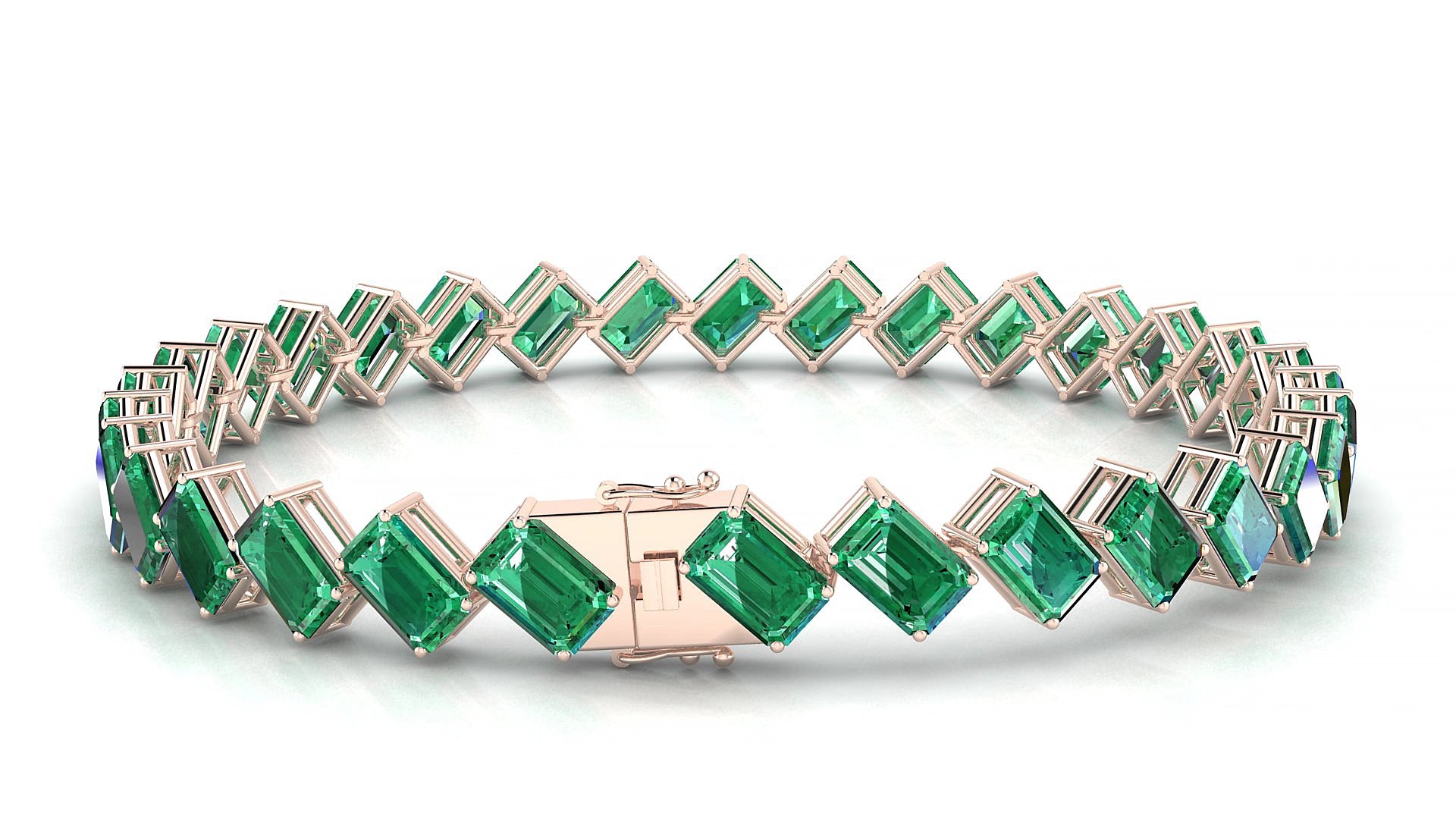Bogotá | 18k Rose Gold 6 x 4 mm Emerald Natural Emerald 15 cm Tennis Bracelet