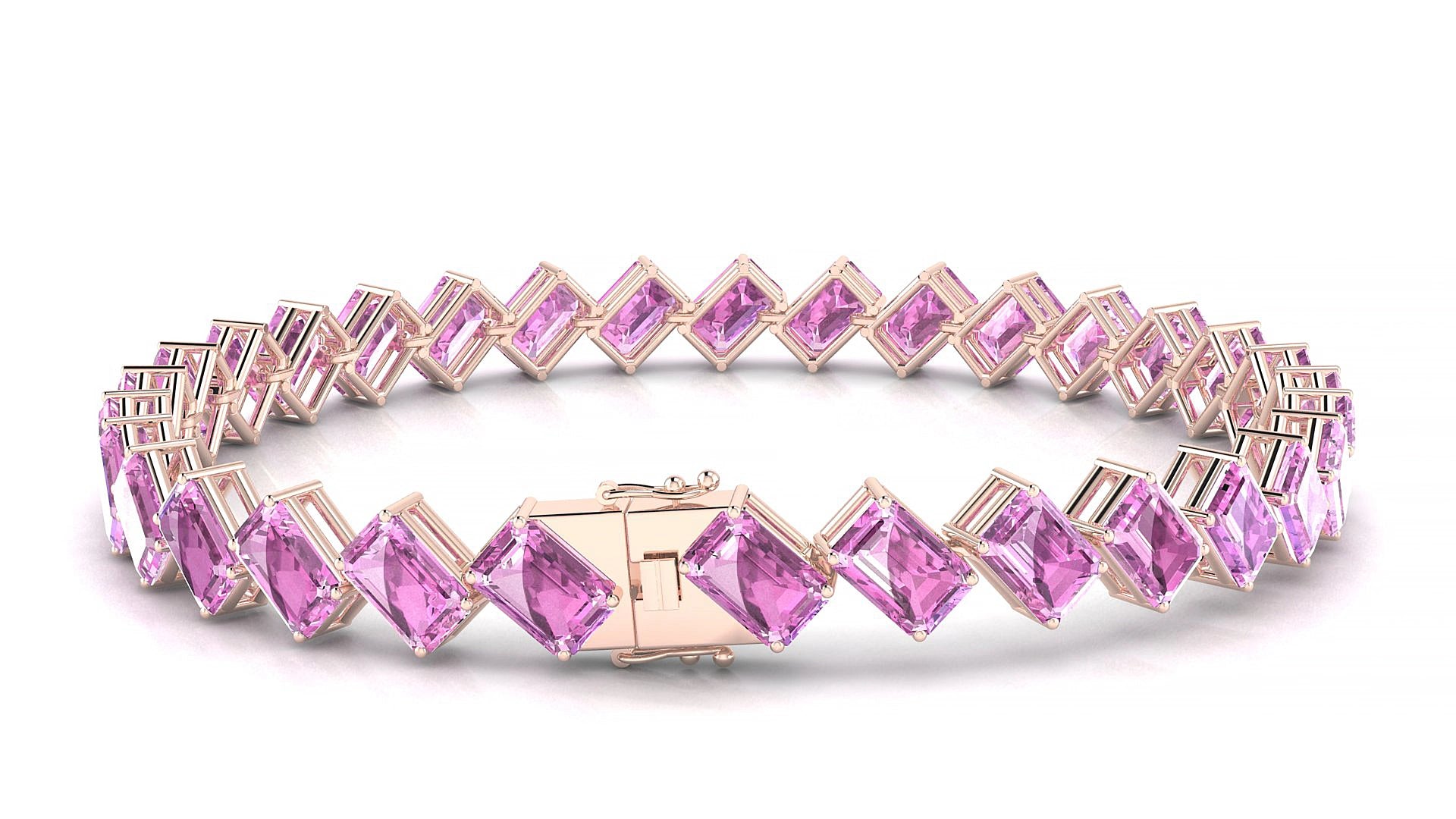 Bogotá | 18k Rose Gold 6 x 4 mm Emerald Natural Pink Sapphire 16 cm Tennis Bracelet
