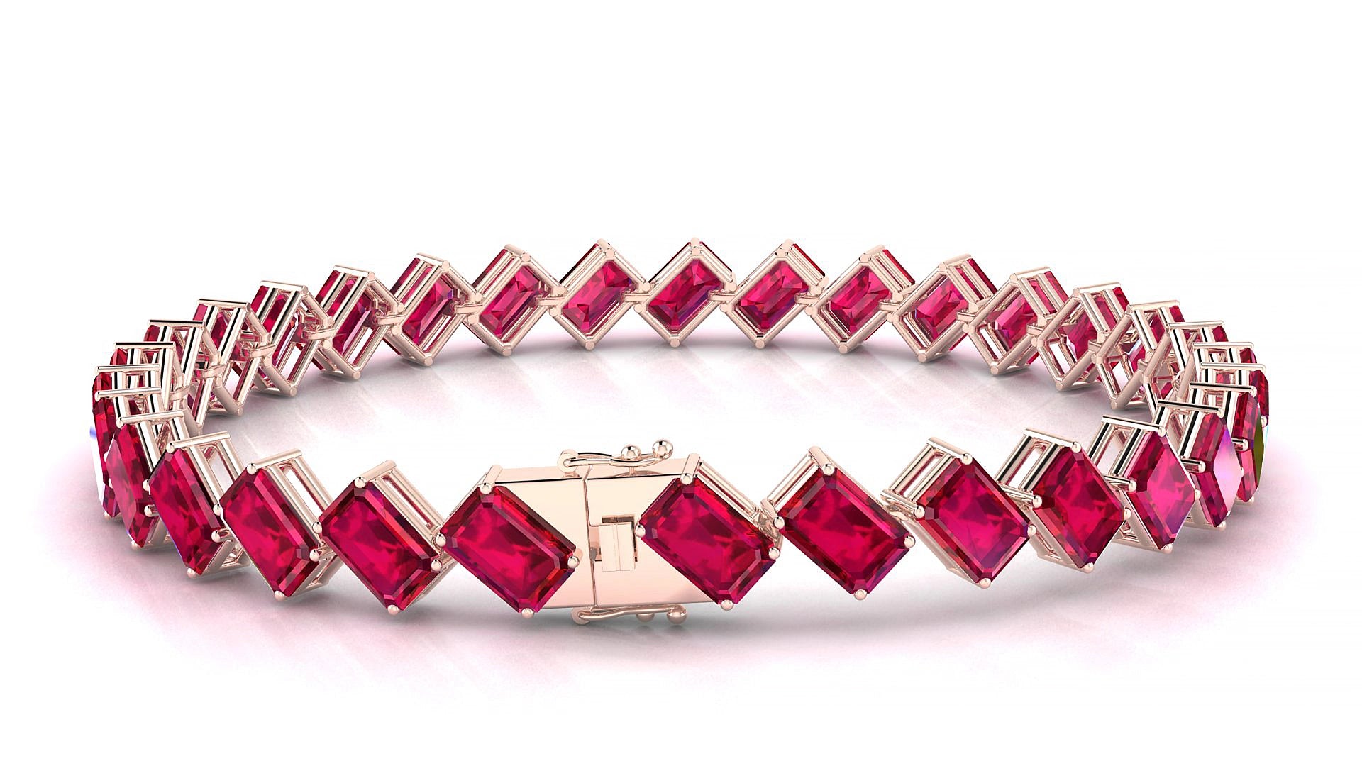 Bogotá | 18k Rose Gold 6 x 4 mm Emerald Natural Ruby 16 cm Tennis Bracelet