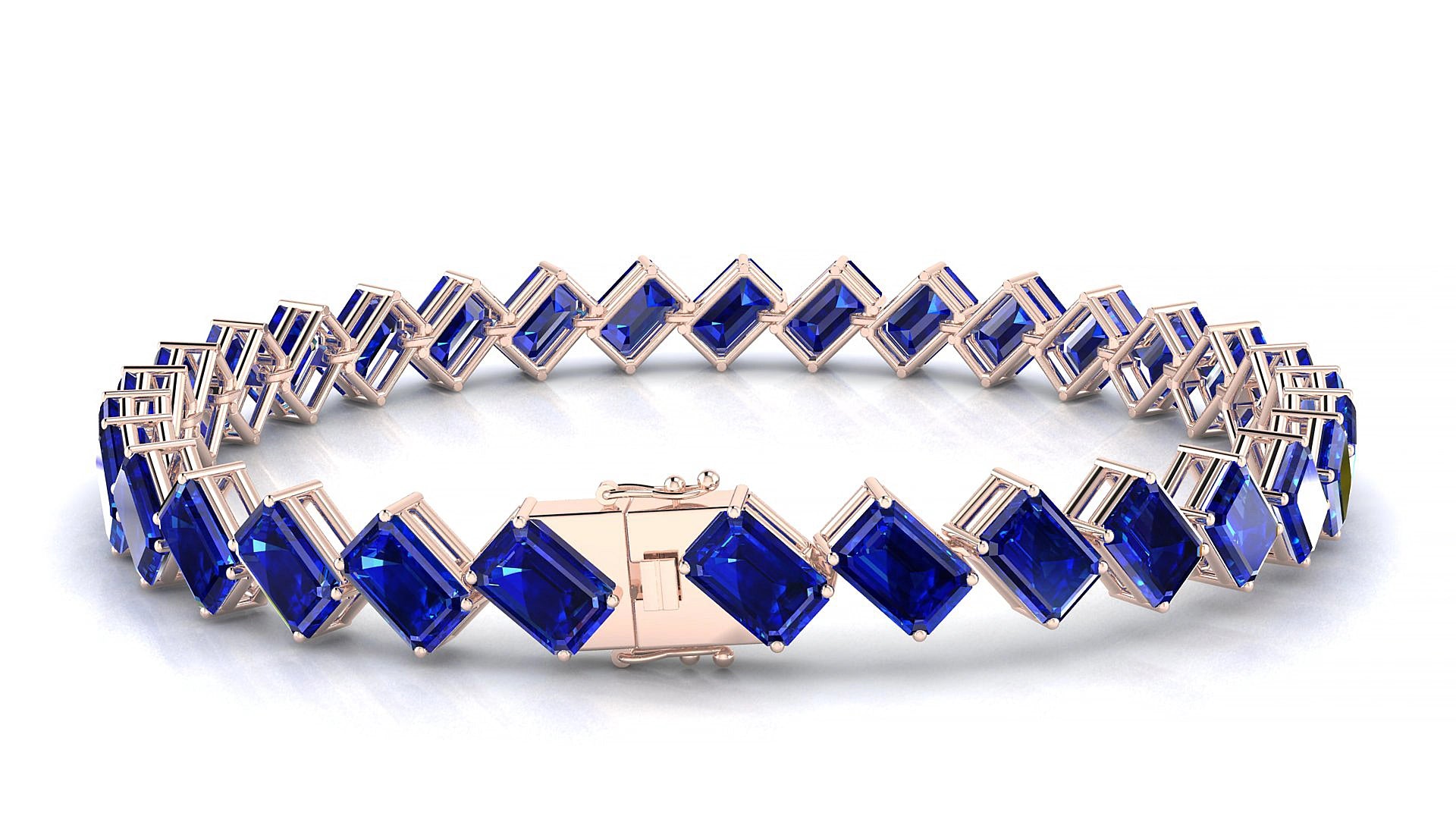 Bogotá | 18k Rose Gold 6 x 4 mm Emerald Natural Sapphire 18 cm Tennis Bracelet