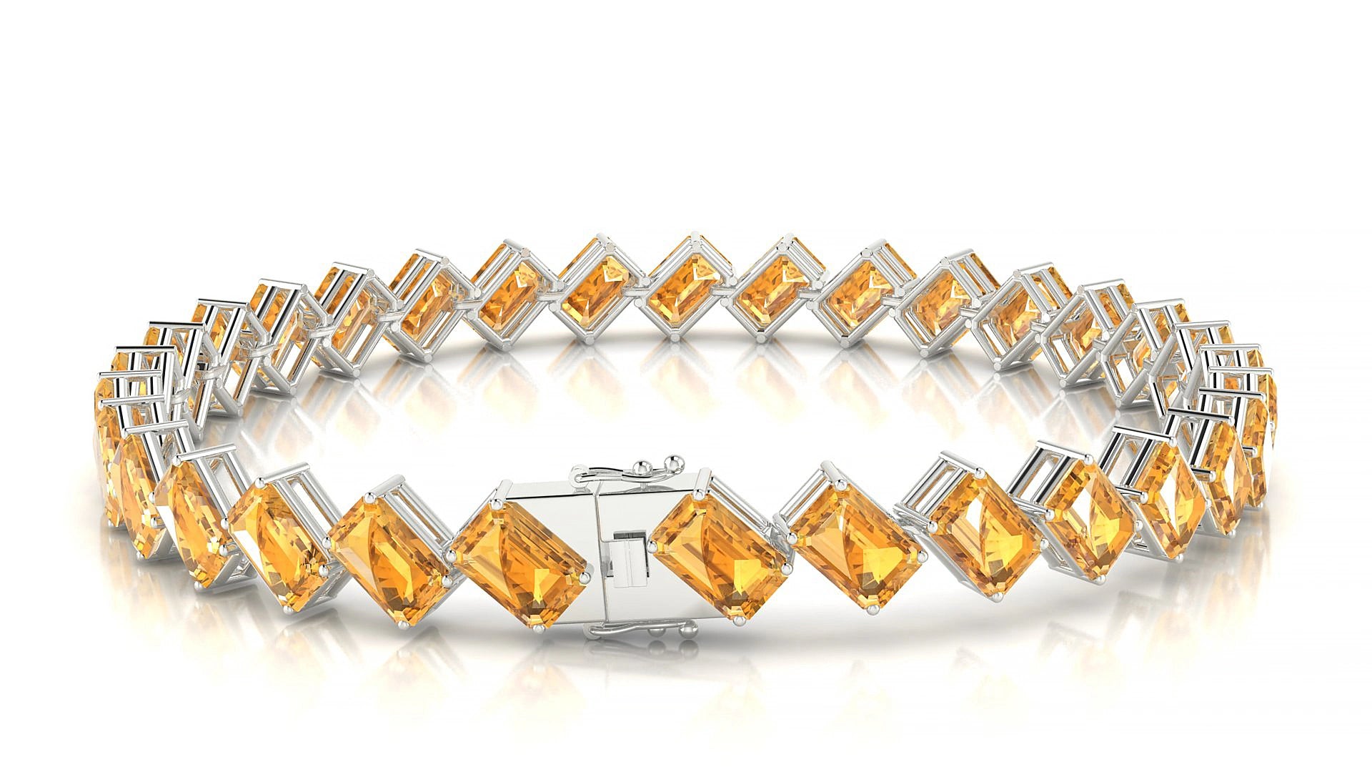 Bogotá | 18k White Gold 6 x 4 mm Emerald Natural Citrine 19 cm Tennis Bracelet