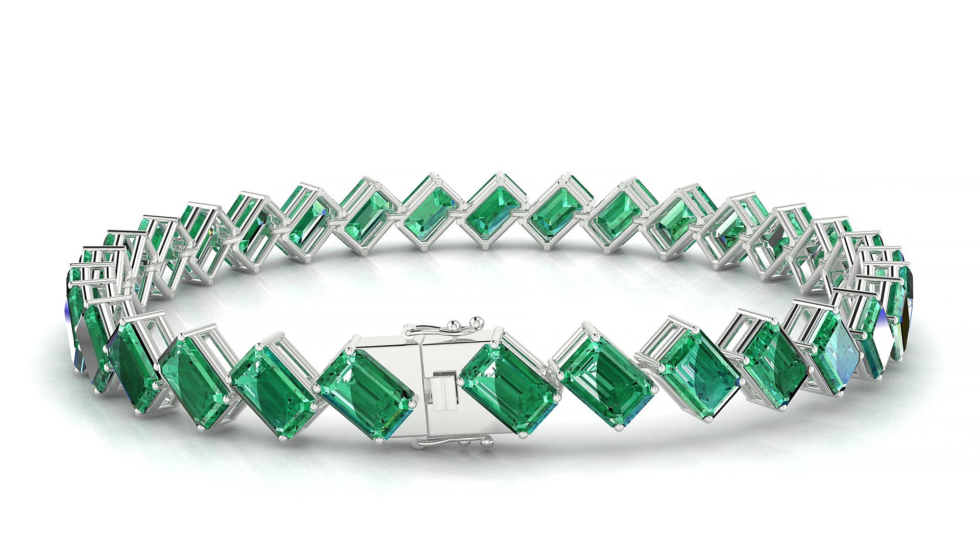 Bogotá | 18k White Gold 6 x 4 mm Emerald Natural Emerald 15 cm Tennis Bracelet