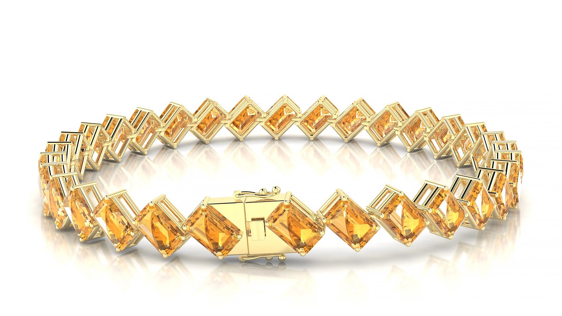 Bogotá | 18k Yellow Gold 6 x 4 mm Emerald Natural Citrine 18 cm Tennis Bracelet