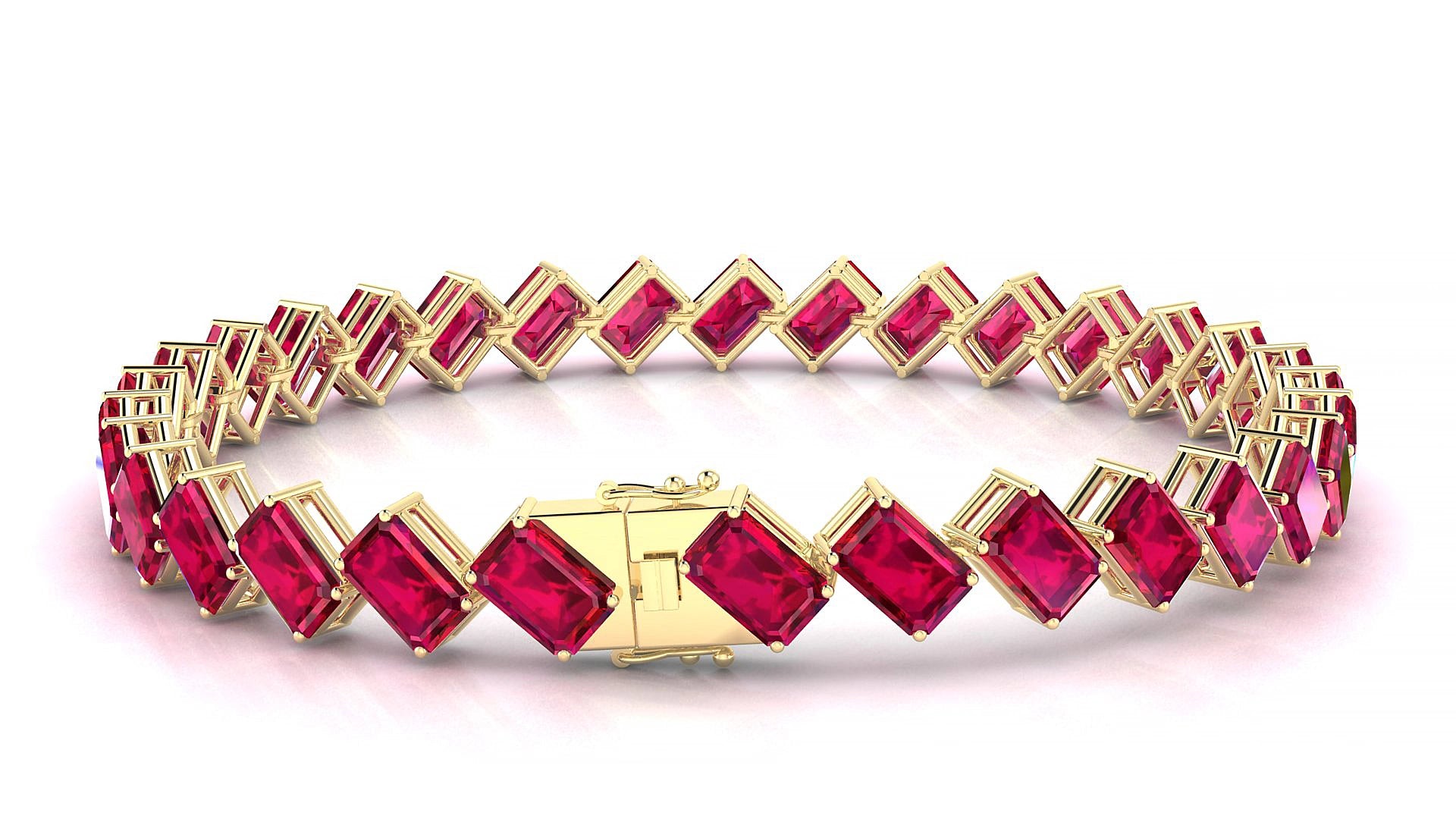 Bogotá | 18k Yellow Gold 6 x 4 mm Emerald Natural Ruby 17 cm Tennis Bracelet