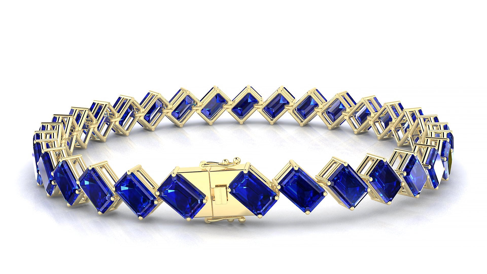 Bogotá | 18k Yellow Gold 6 x 4 mm Emerald Natural Sapphire 15 cm Tennis Bracelet