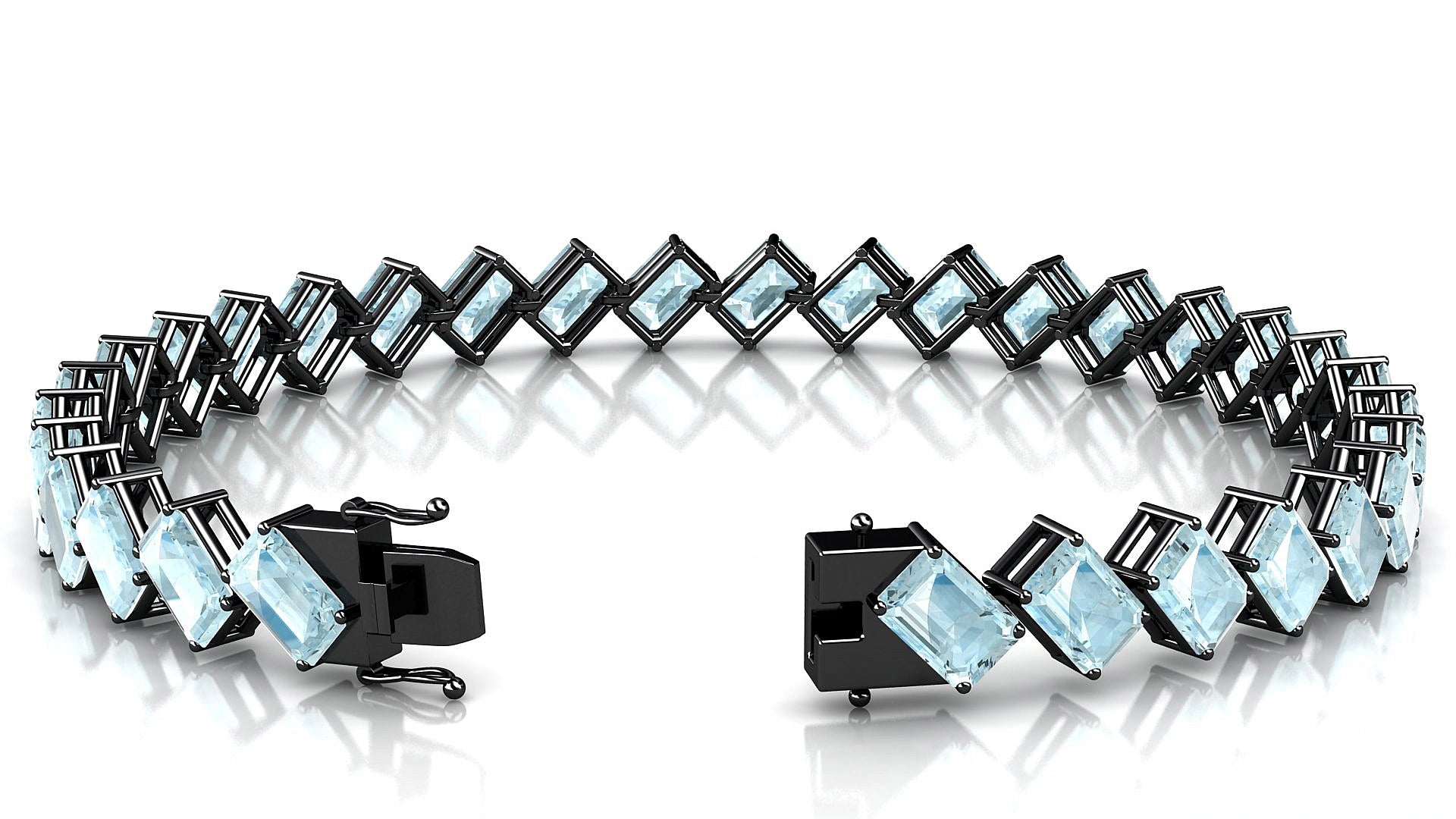 Bogotá | 18k Black Gold 6 x 4 mm Emerald Natural Aquamarine 16 cm Tennis Bracelet