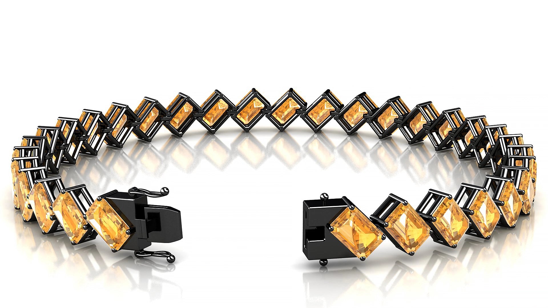 Bogotá | 18k Black Gold 6 x 4 mm Emerald Natural Citrine 19 cm Tennis Bracelet