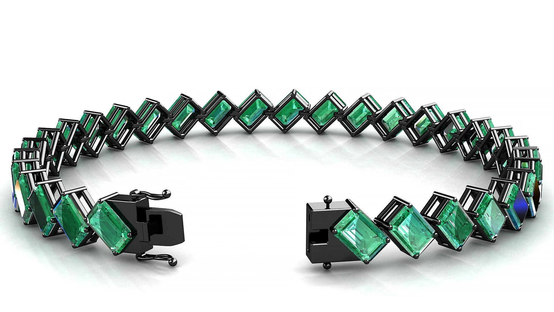 Bogotá | 18k Black Gold 6 x 4 mm Emerald Natural Emerald 19 cm Tennis Bracelet