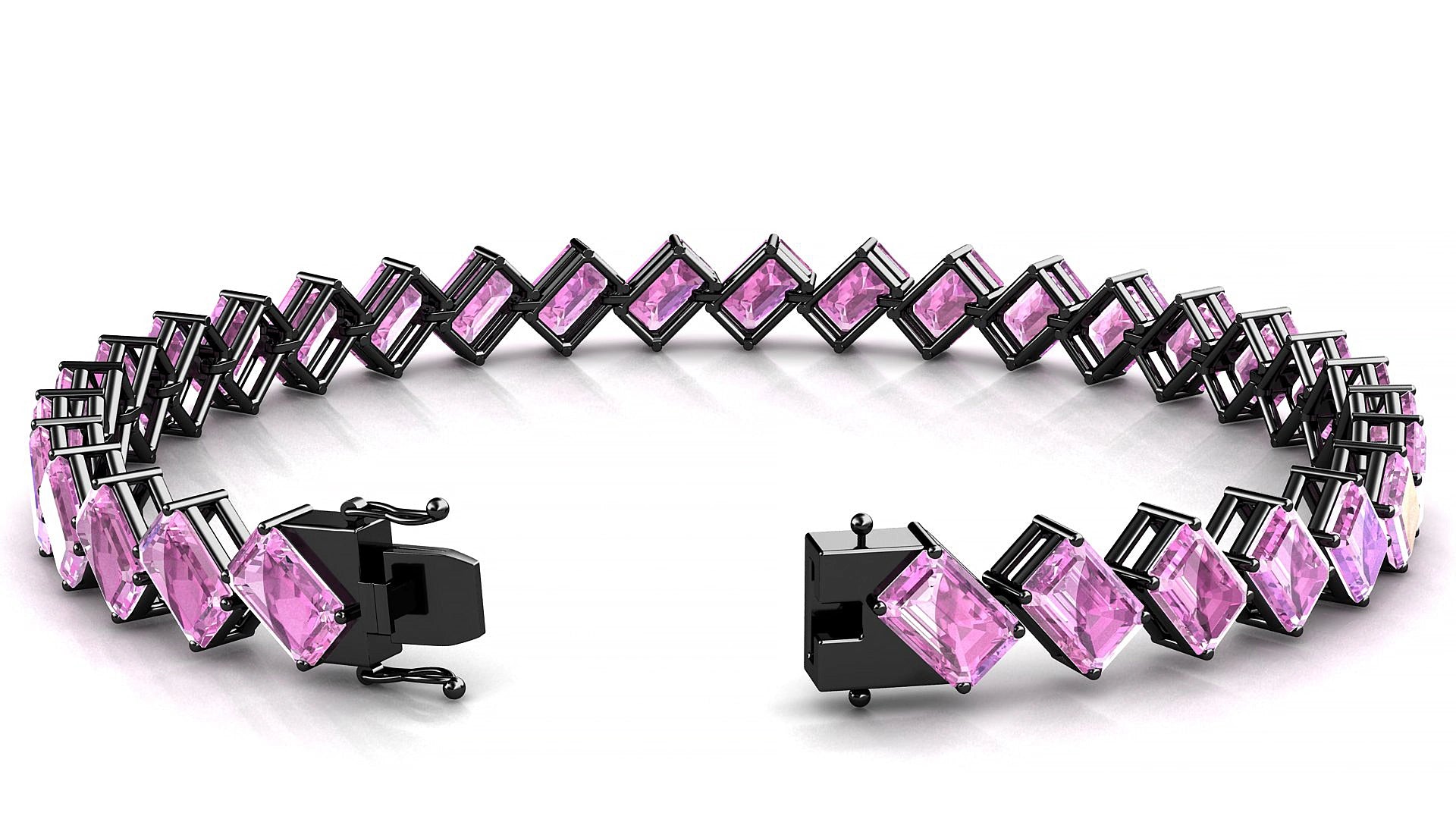 Bogotá | 18k Black Gold 6 x 4 mm Emerald Natural Pink Sapphire 15 cm Tennis Bracelet