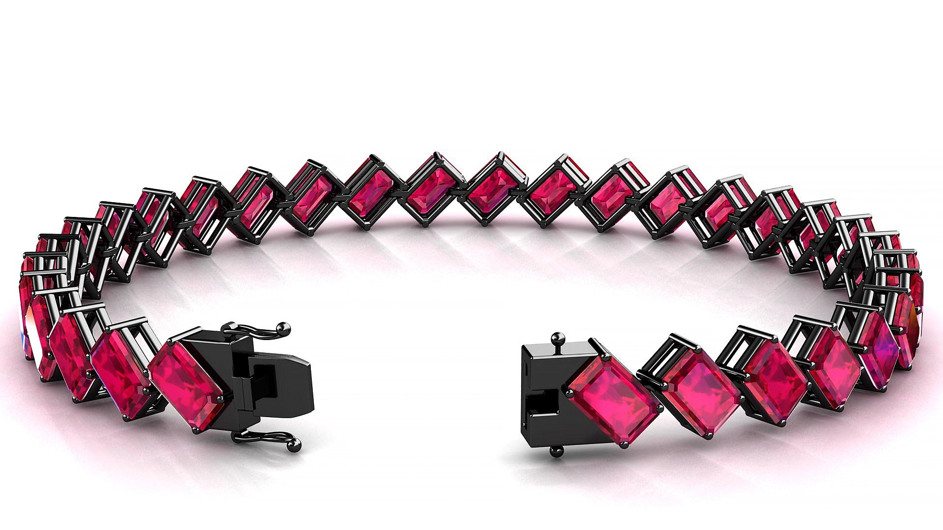Bogotá | 18k Black Gold 6 x 4 mm Emerald Natural Ruby 17 cm Tennis Bracelet