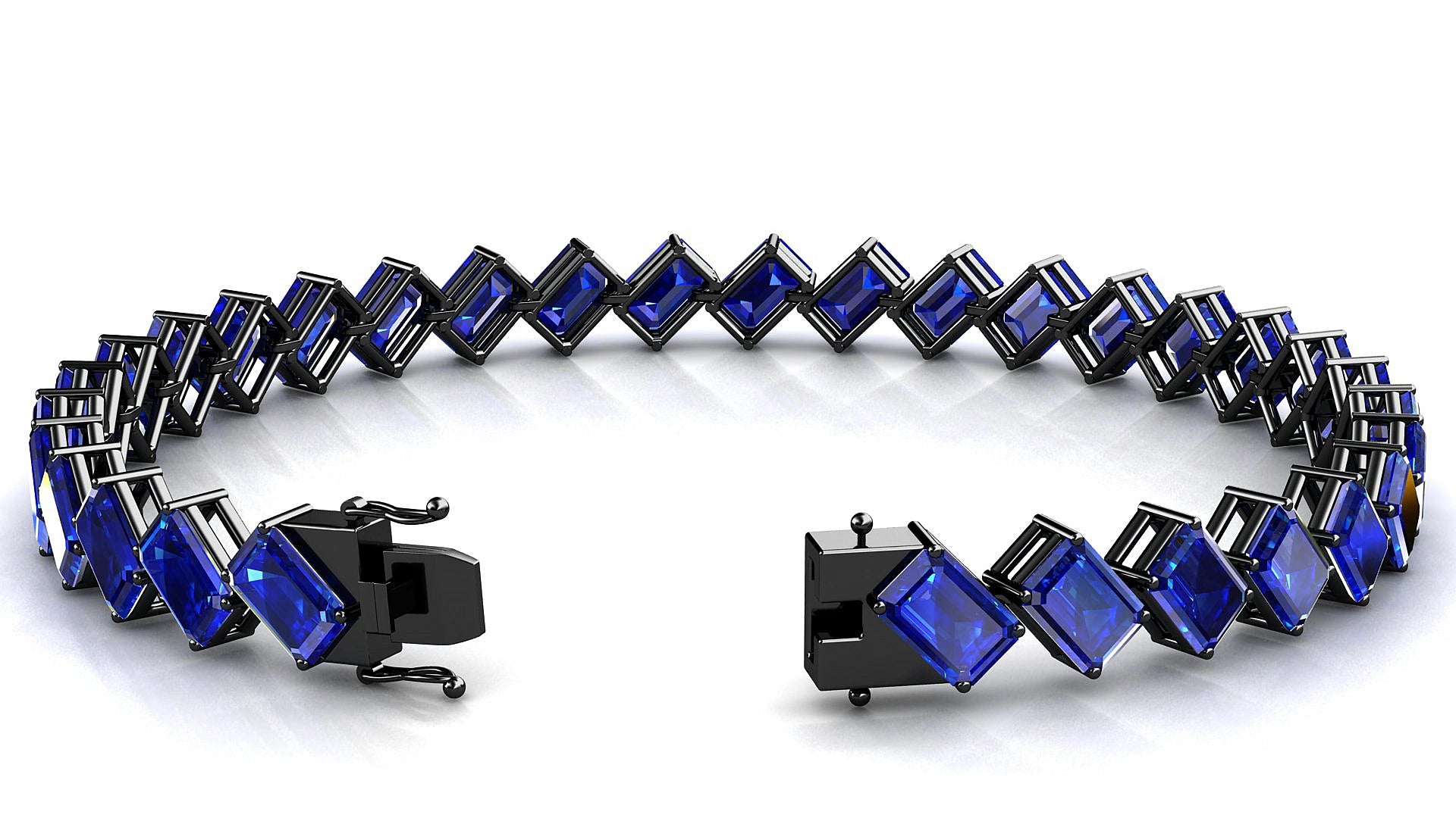 Bogotá | 18k Black Gold 6 x 4 mm Emerald Natural Sapphire 18 cm Tennis Bracelet